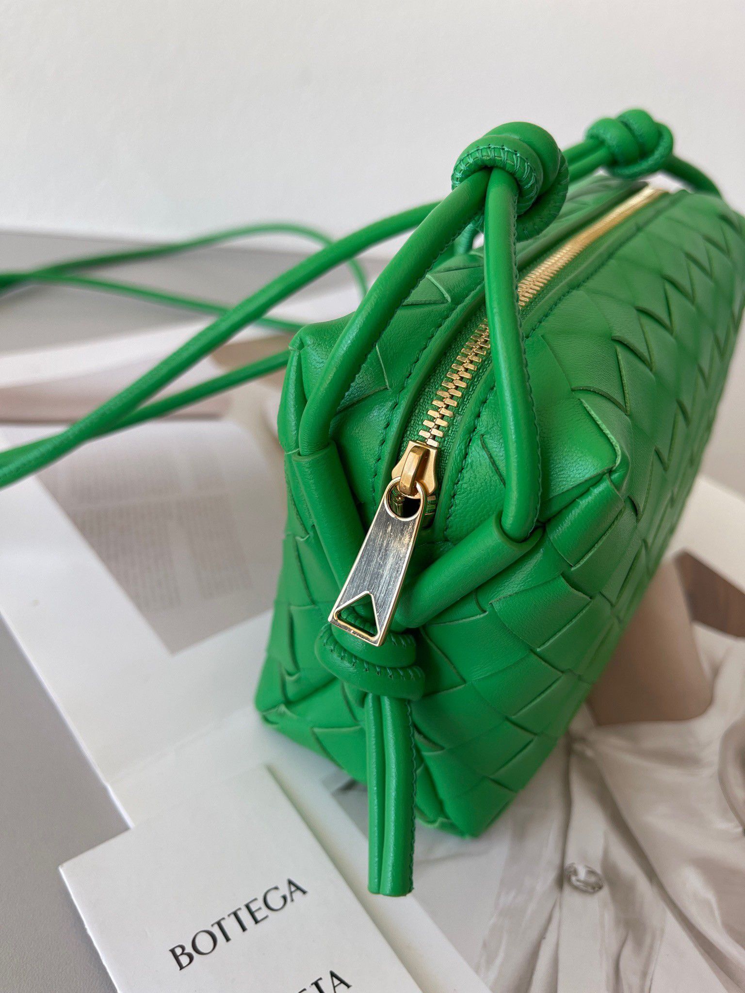 Bottega Veneta Loop Mini Bag In Green Intrecciato Lambskin