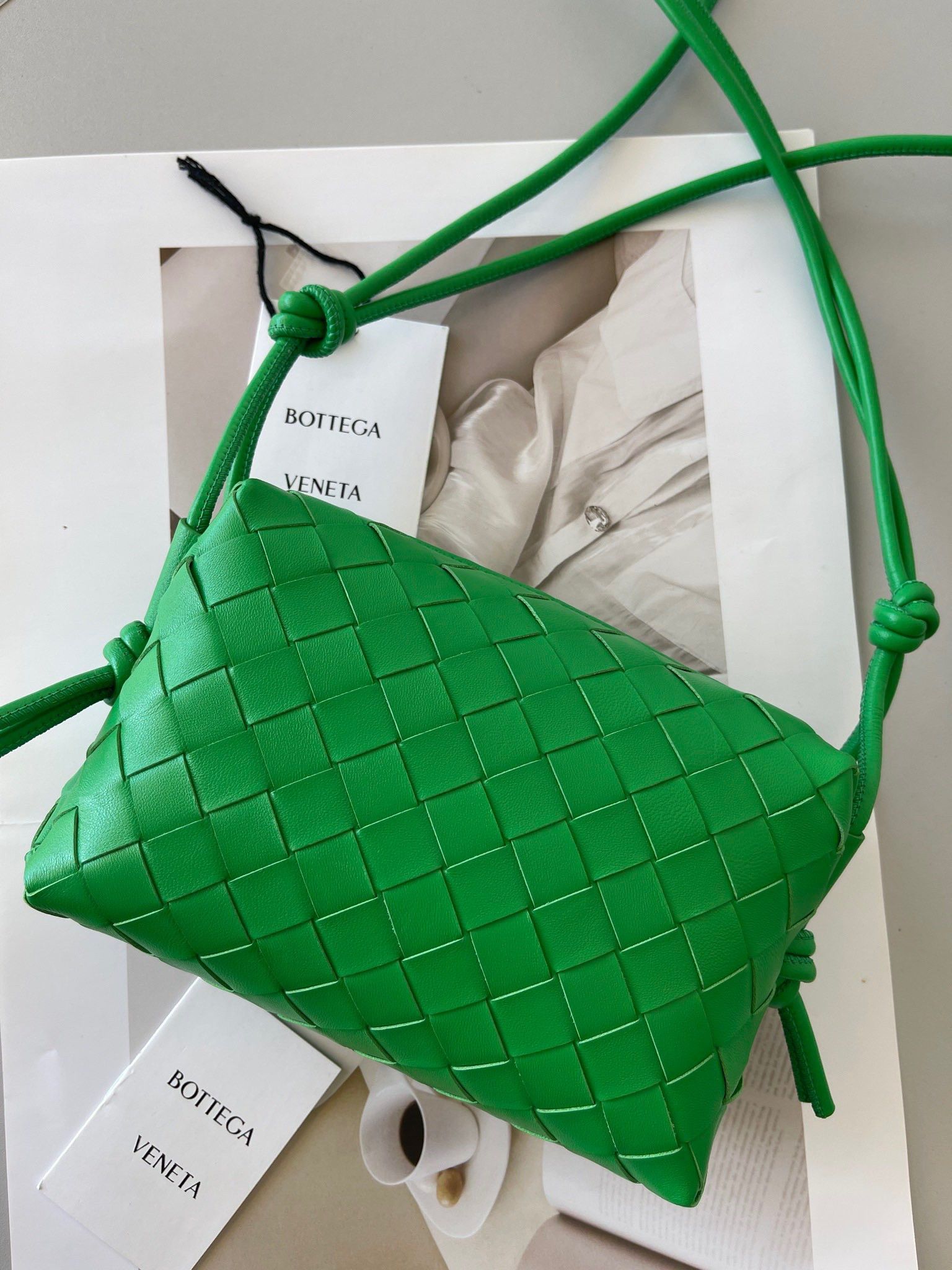 Bottega Veneta Loop Mini Bag In Green Intrecciato Lambskin