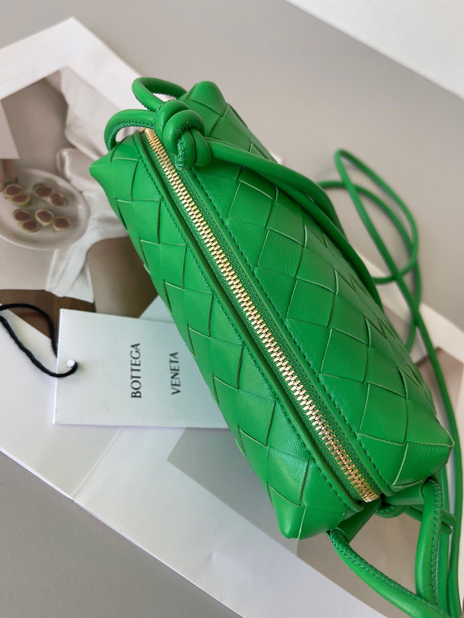 Bottega Veneta Loop Mini Bag In Green Intrecciato Lambskin