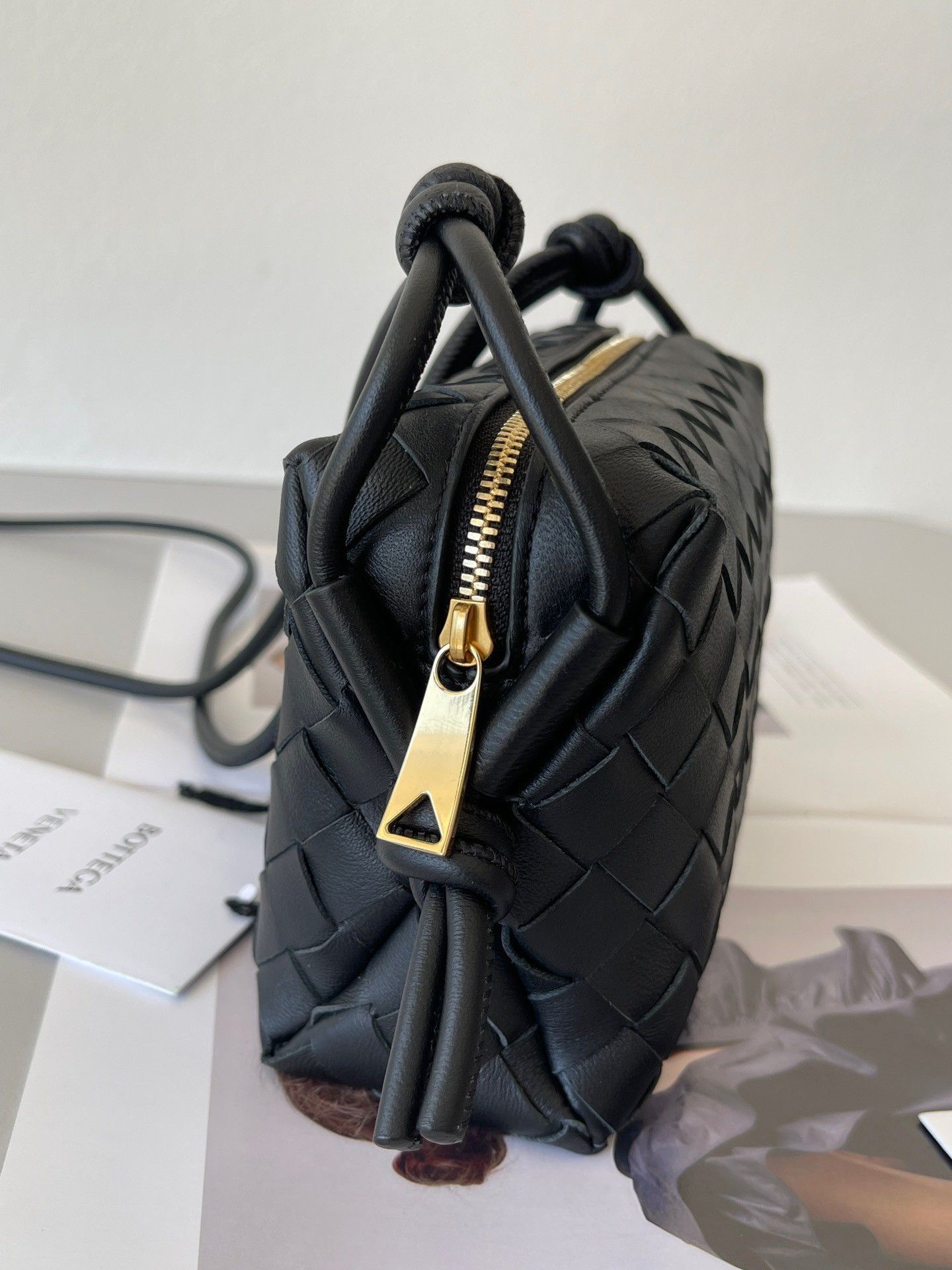 Bottega Veneta Loop Mini Bag In Black Intrecciato Lambskin