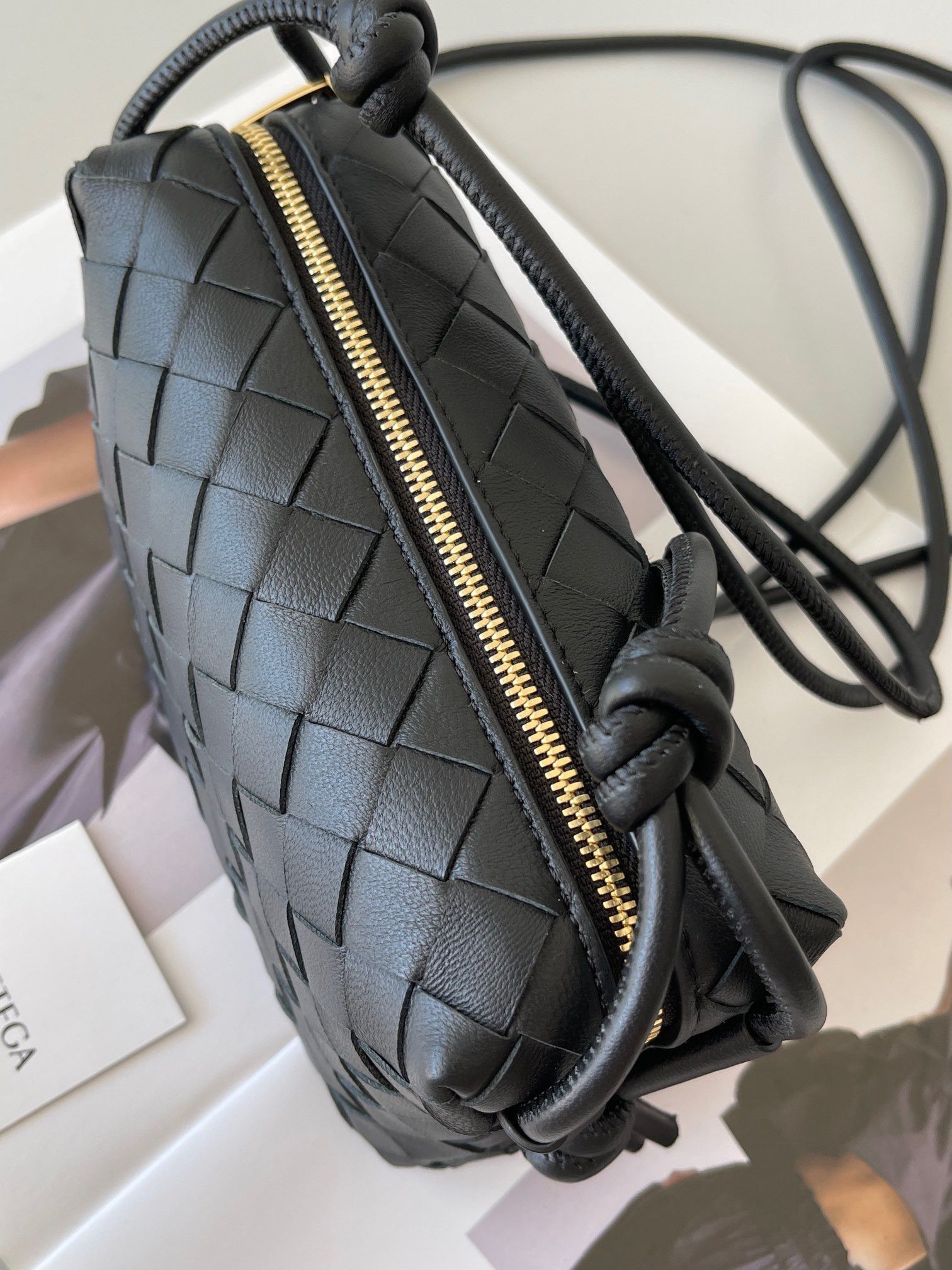 Bottega Veneta Loop Mini Bag In Black Intrecciato Lambskin