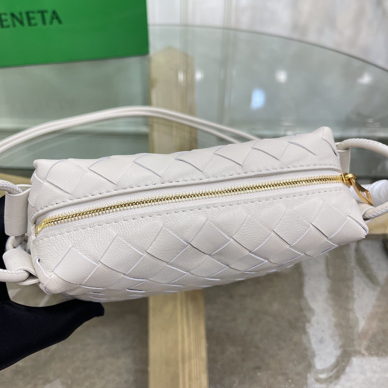 Bottega Veneta Loop Mini Bag In White Intrecciato Lambskin