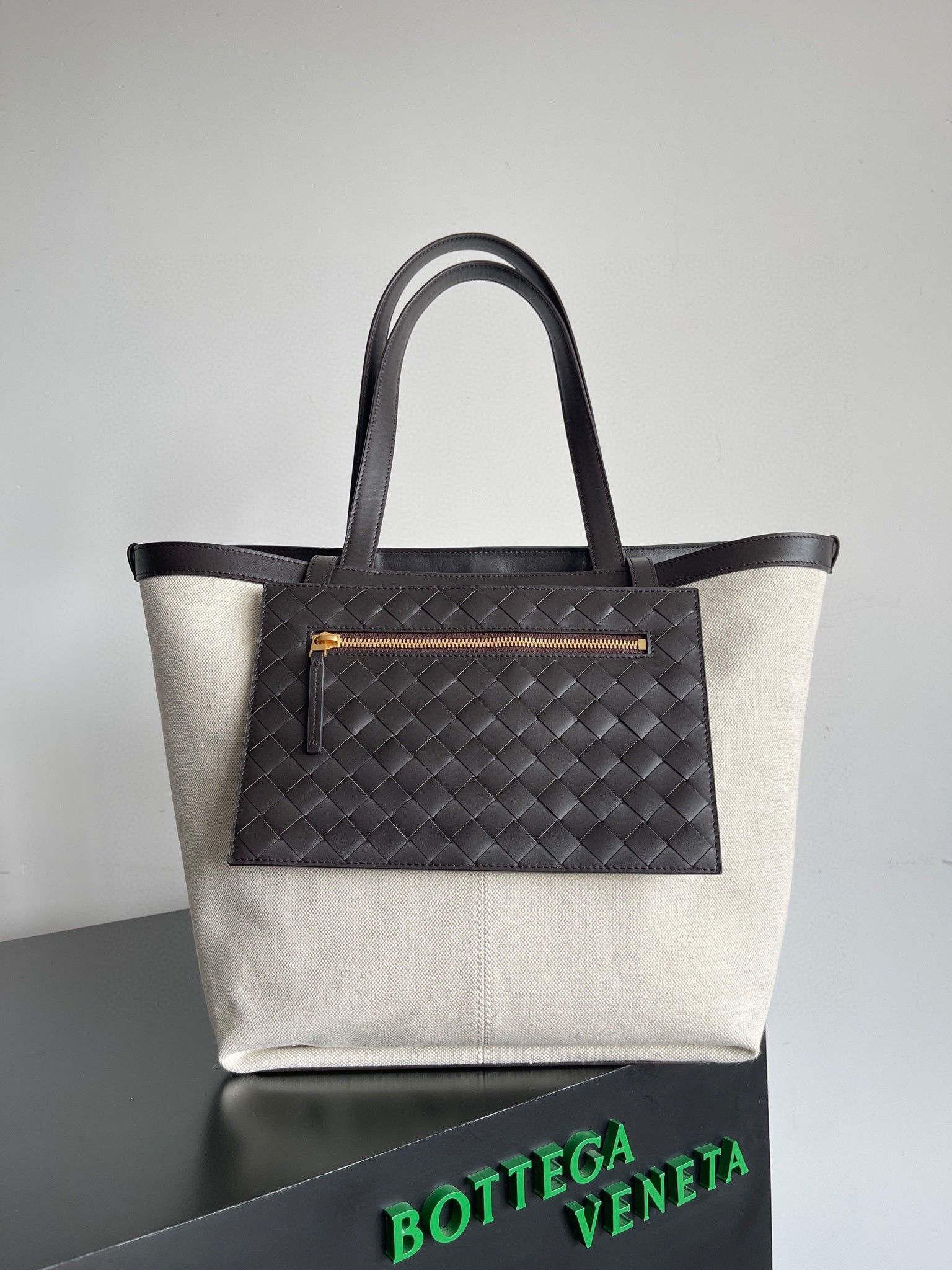 Bottega Veneta Medium Flip Flap Bag in Canvas with Fondant Leather