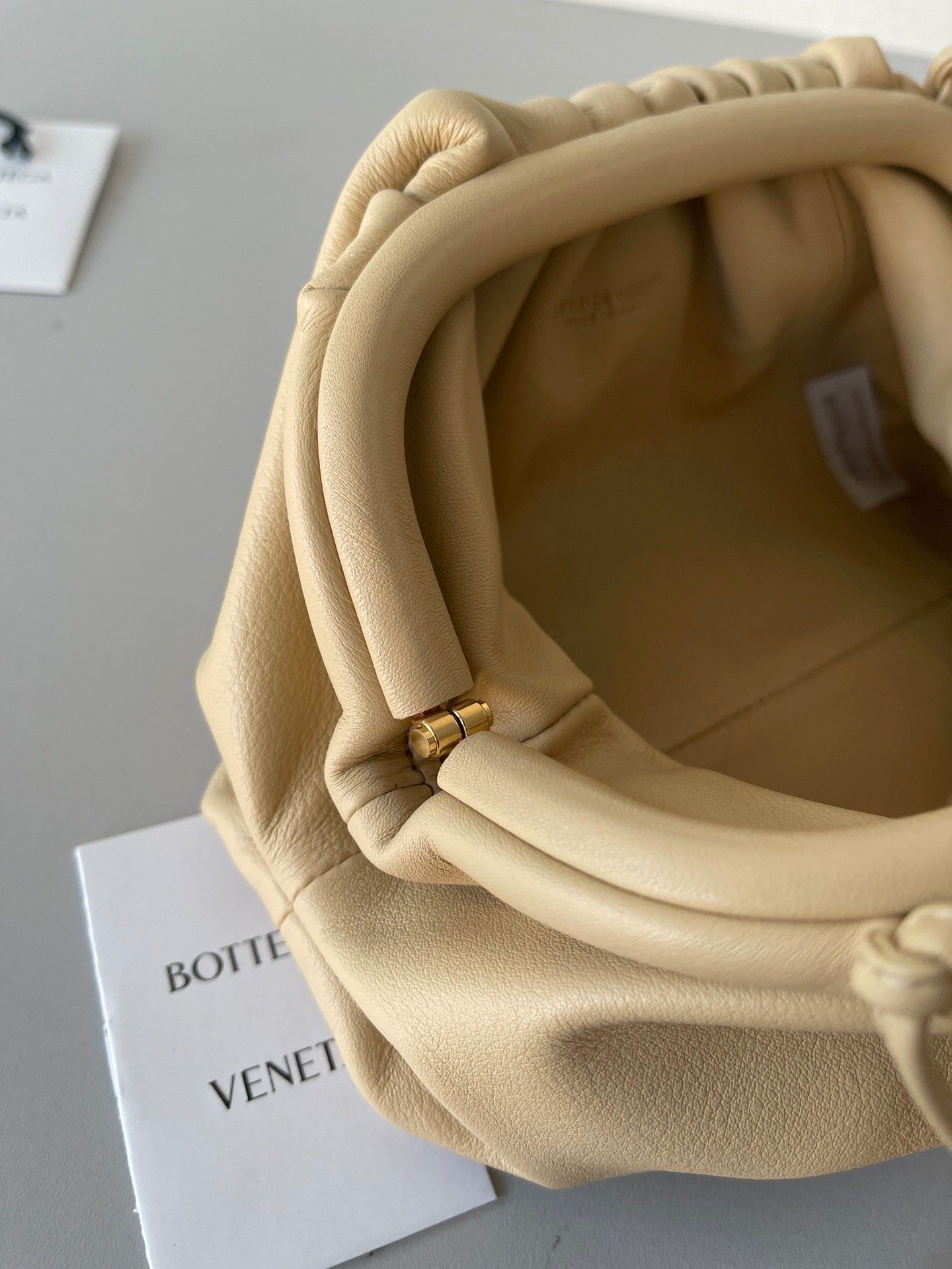 Bottega Veneta Mini Pouch with Strap in Almond Calfskin