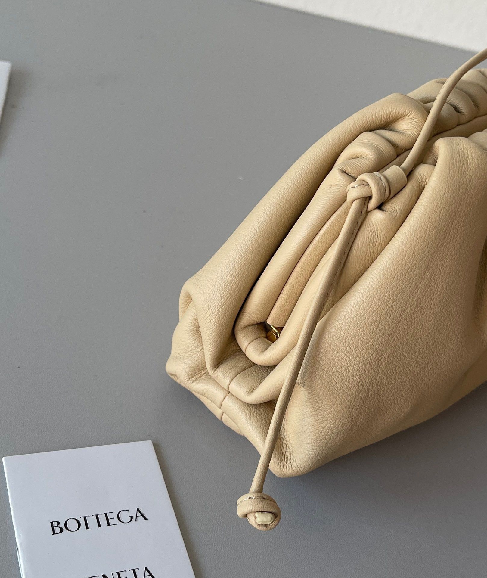 Bottega Veneta Mini Pouch with Strap in Almond Calfskin