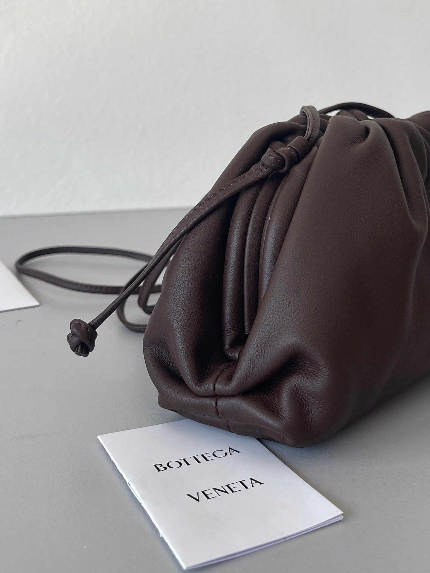 Bottega Veneta Mini Pouch with Strap in Grape Calfskin