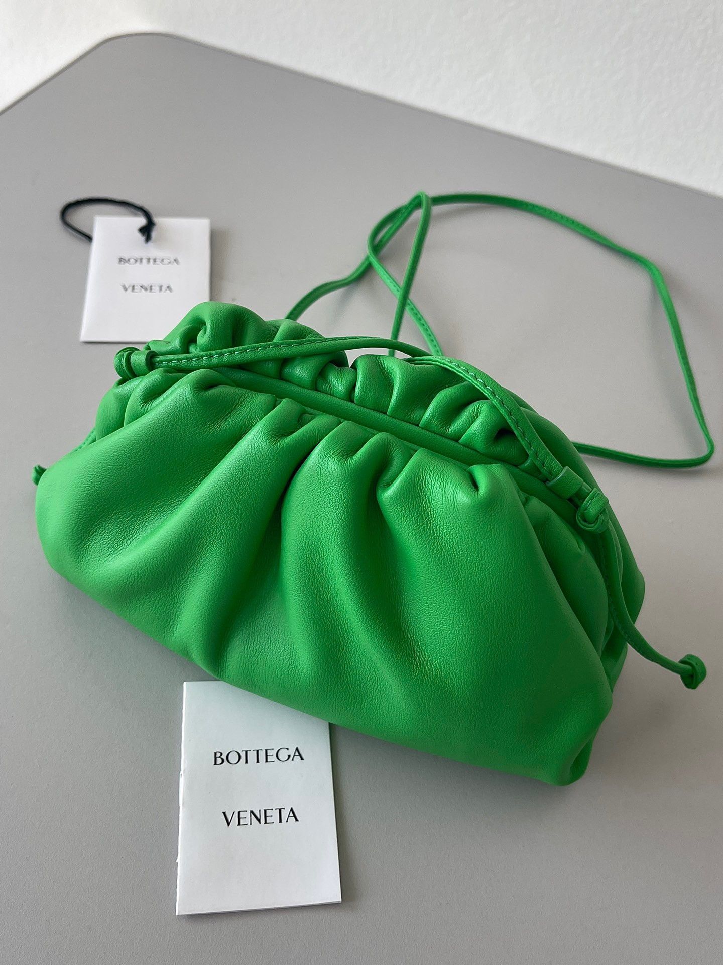 Bottega Veneta Mini Pouch with Strap in Parakeet Calfskin