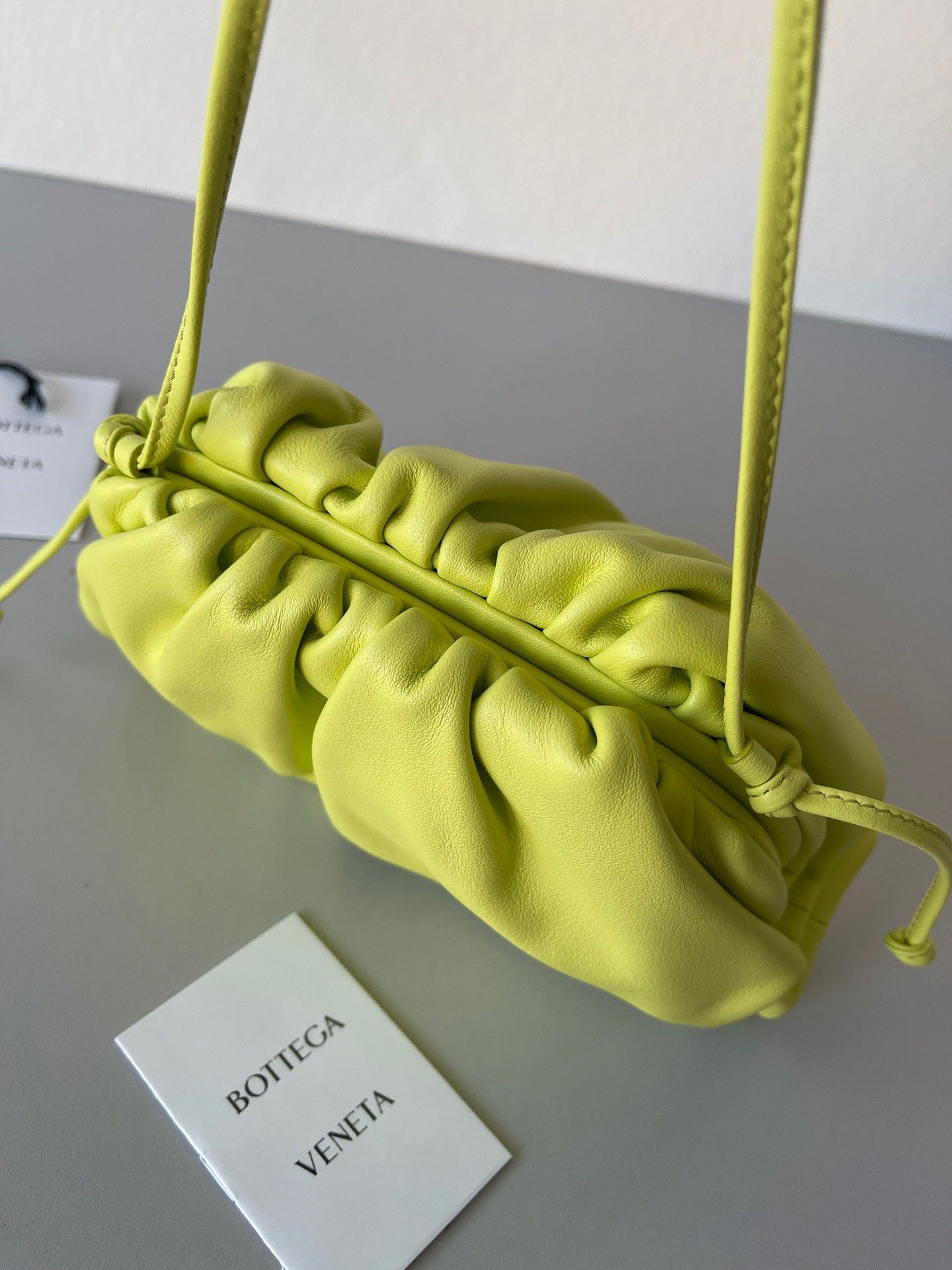 Bottega Veneta Mini Pouch with Strap in Kiwi Calfskin