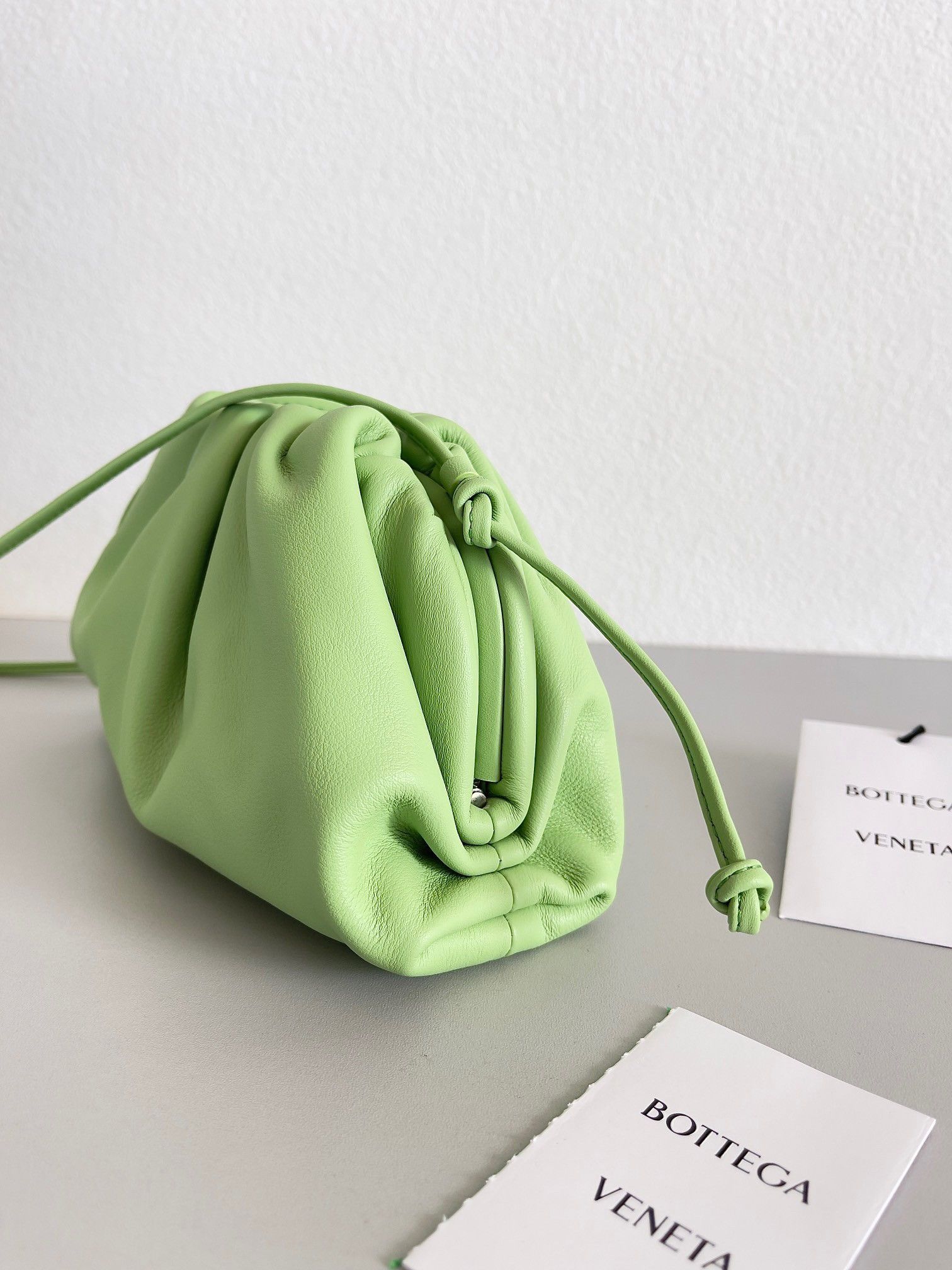 Bottega Veneta Mini Pouch with Strap in Pistachio Calfskin