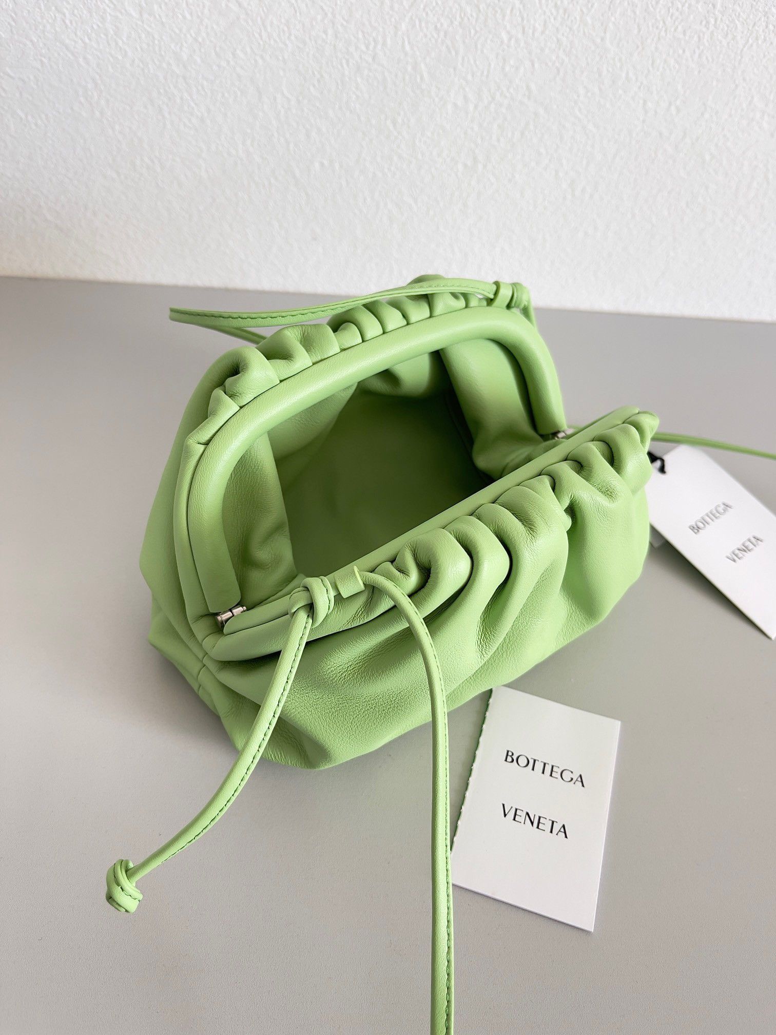 Bottega Veneta Mini Pouch with Strap in Pistachio Calfskin