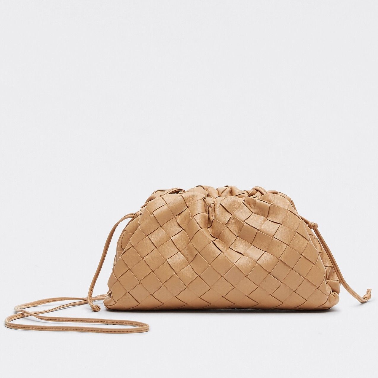 Bottega Veneta Mini Pouch with Strap in Almond Intrecciato Lambskin