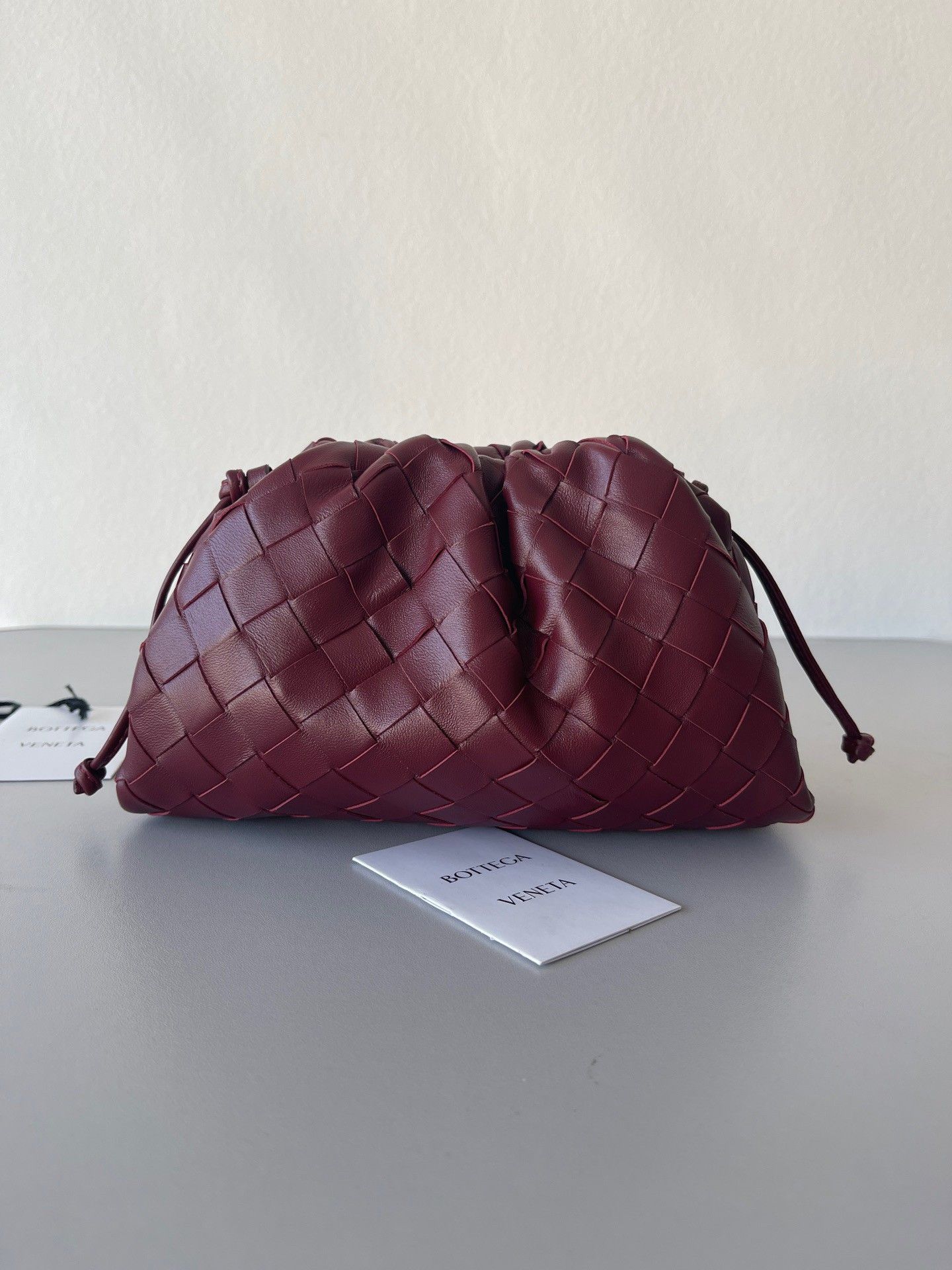 Bottega Veneta Mini Pouch with Strap in Bordeaux Intrecciato Lambskin