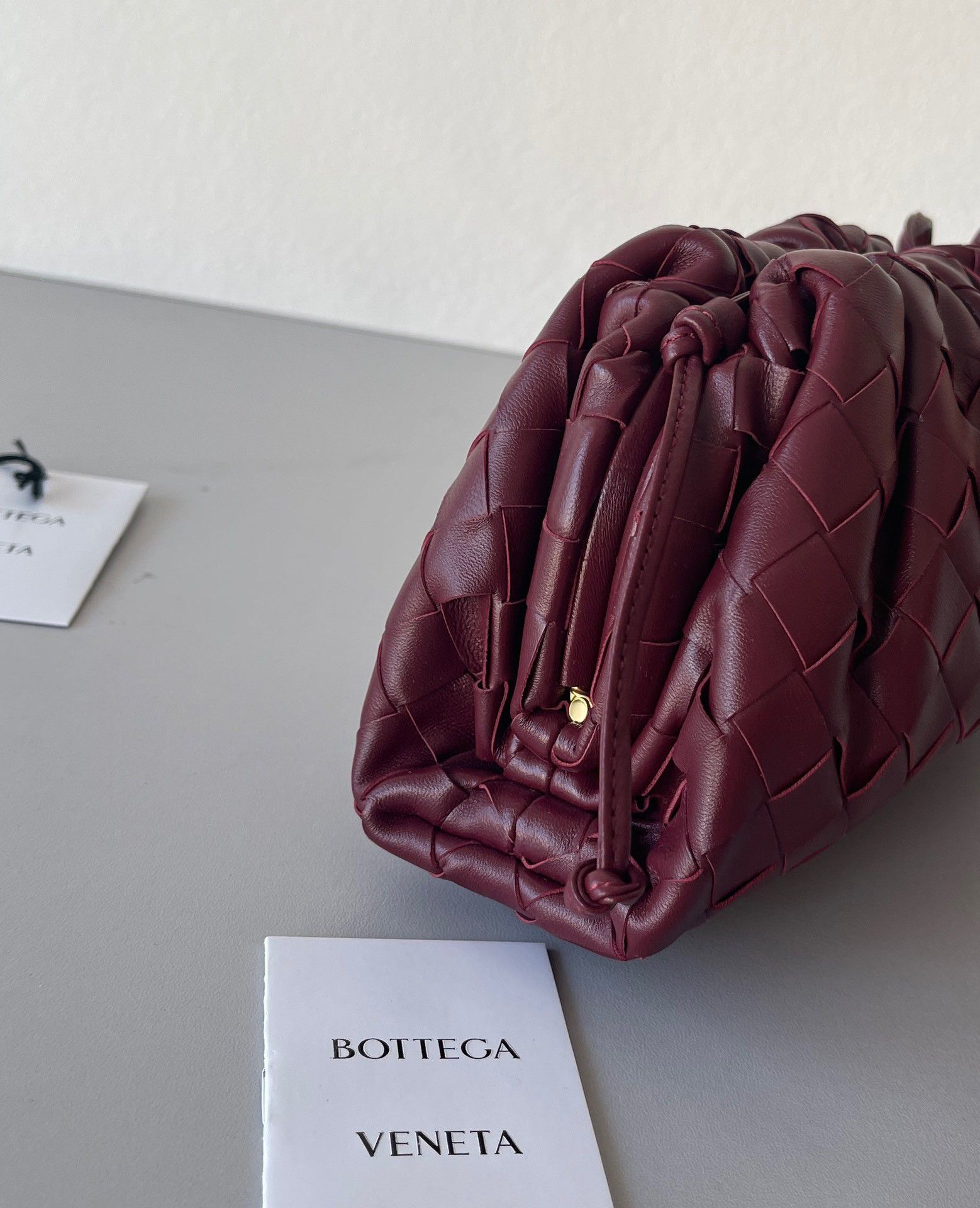 Bottega Veneta Mini Pouch with Strap in Bordeaux Intrecciato Lambskin