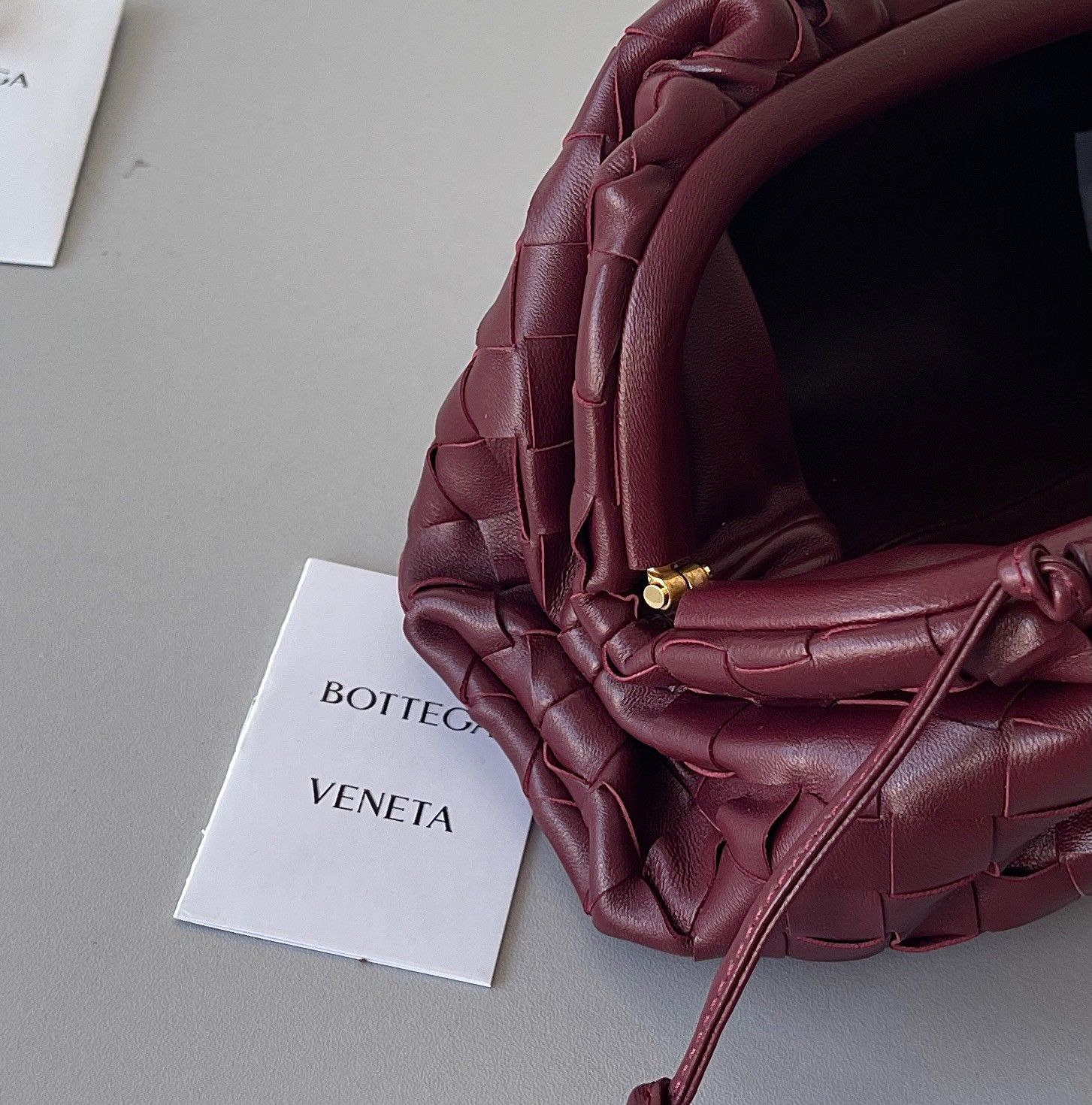 Bottega Veneta Mini Pouch with Strap in Bordeaux Intrecciato Lambskin