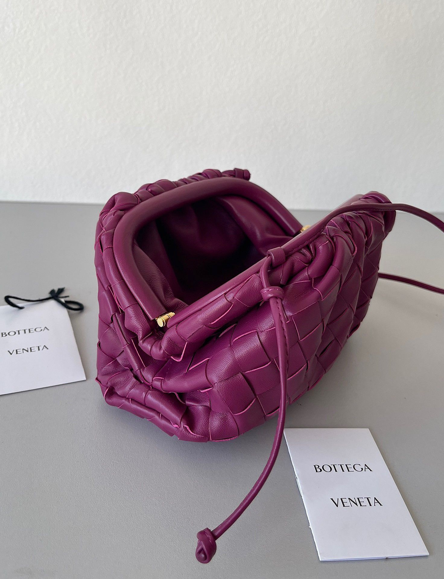 Bottega Veneta Mini Pouch with Strap in Cinnabar Intrecciato Lambskin