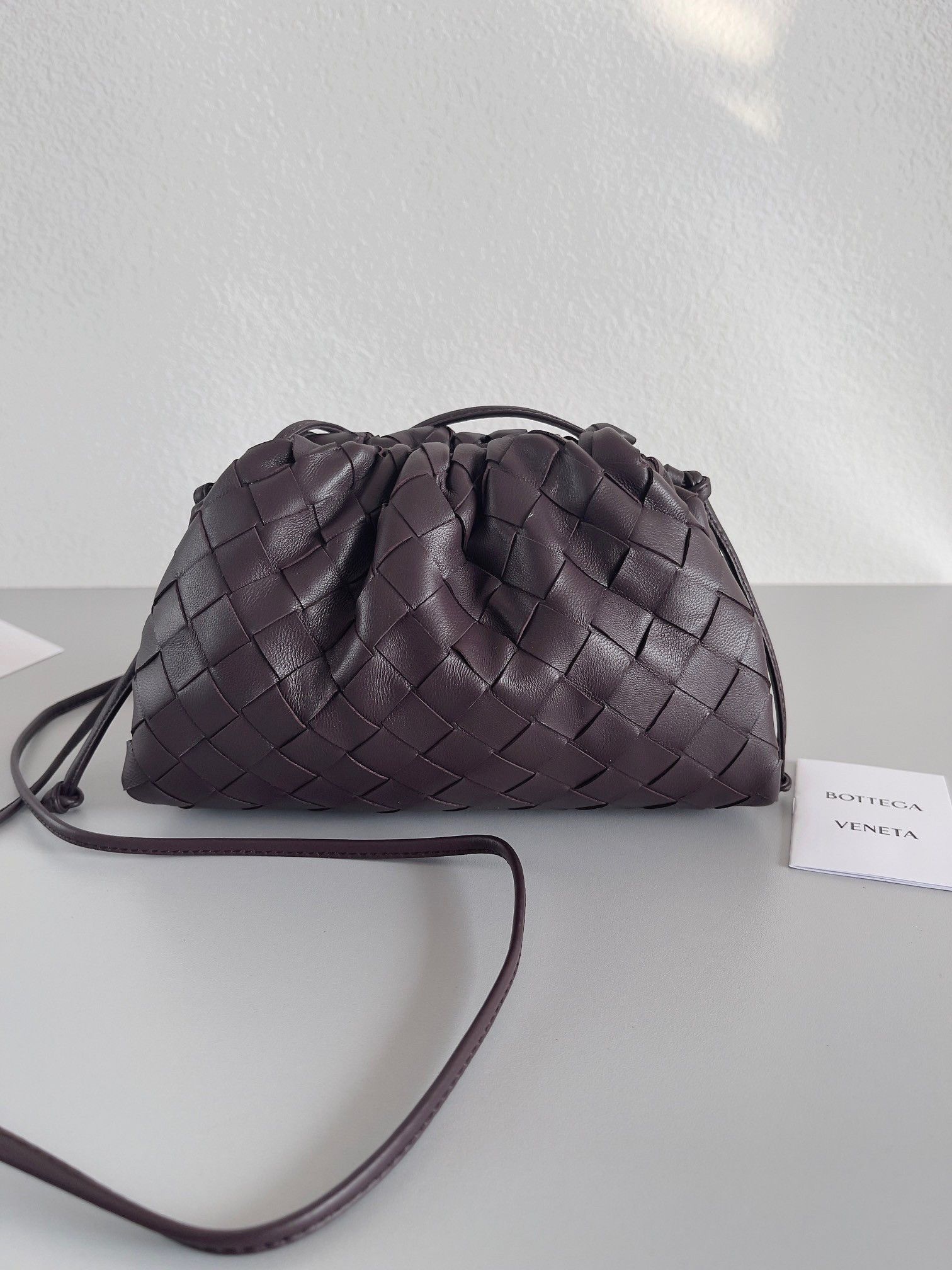 Bottega Veneta Mini Pouch with Strap in Grape Intrecciato Lambskin