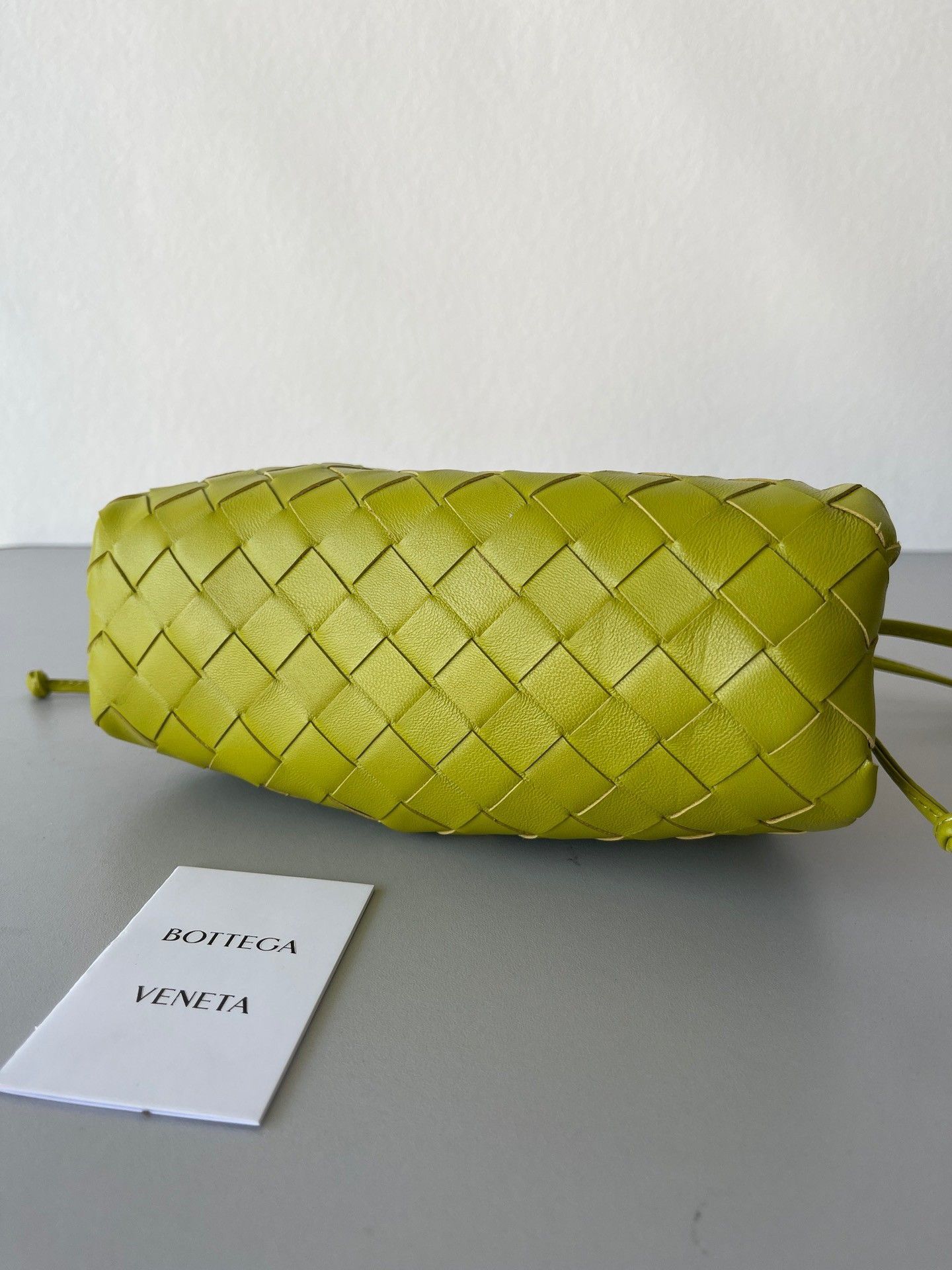 Bottega Veneta Mini Pouch with Strap in Kiwi Intrecciato Lambskin