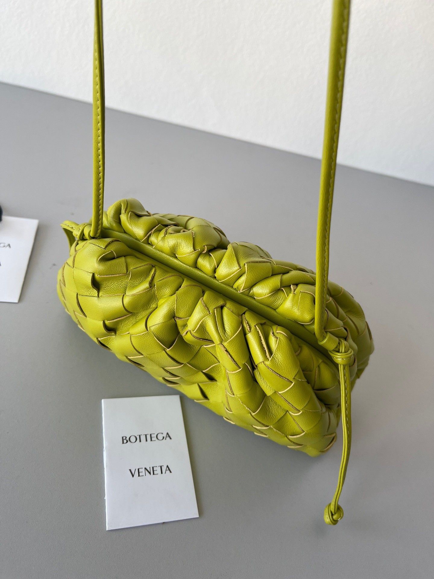 Bottega Veneta Mini Pouch with Strap in Kiwi Intrecciato Lambskin