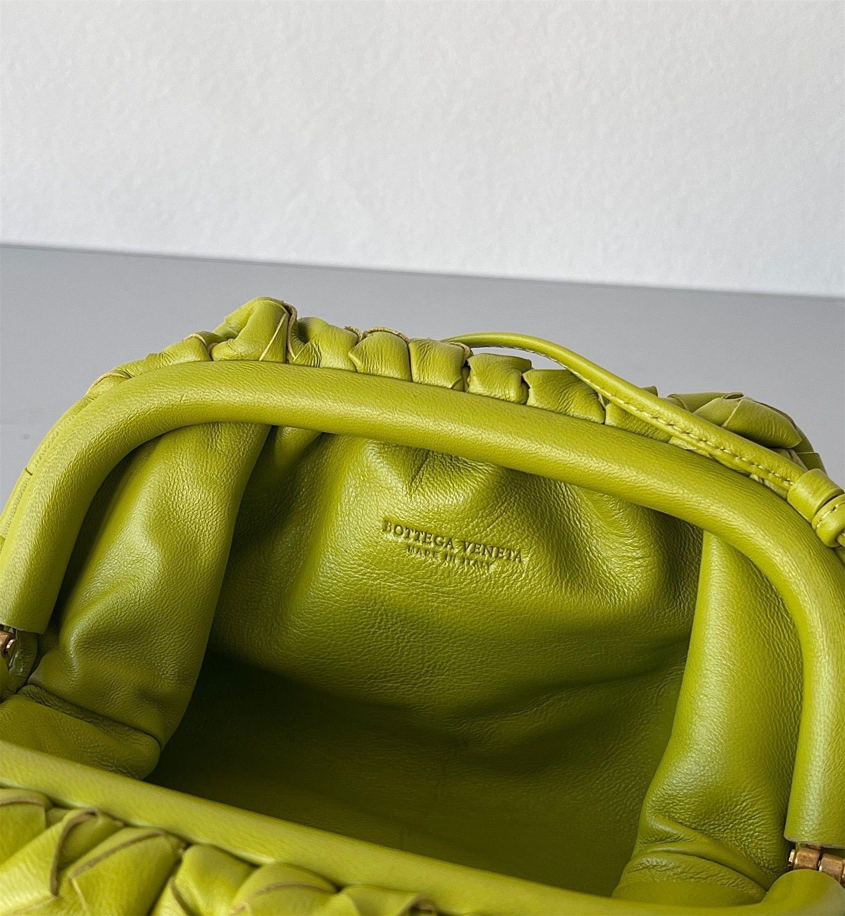 Bottega Veneta Mini Pouch with Strap in Kiwi Intrecciato Lambskin