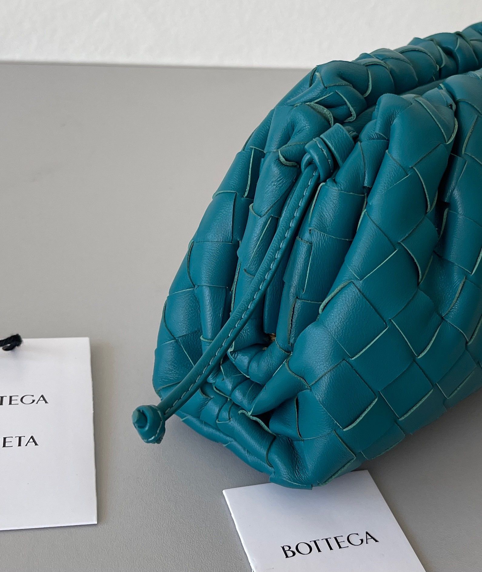 Bottega Veneta Mini Pouch with Strap in Mallard Intrecciato Lambskin