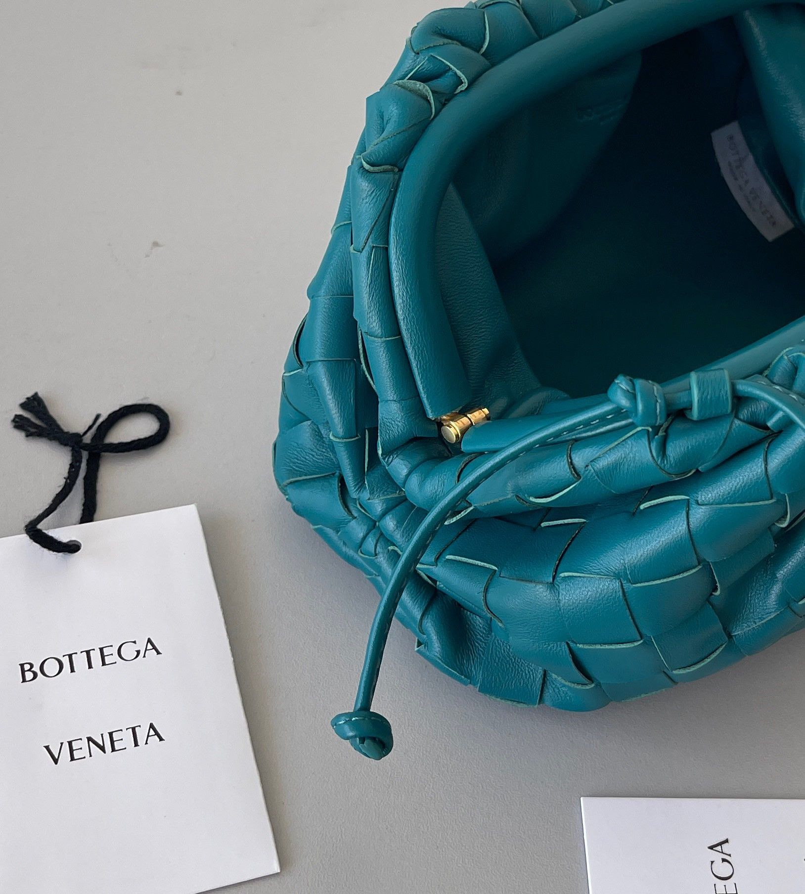 Bottega Veneta Mini Pouch with Strap in Mallard Intrecciato Lambskin