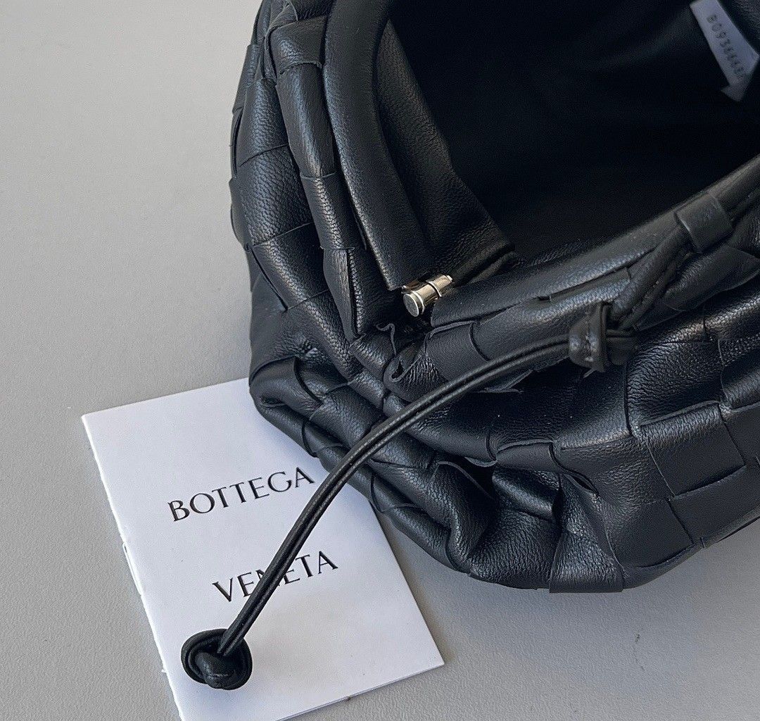 Bottega Veneta Mini Pouch with Strap in Black Intrecciato Lambskin