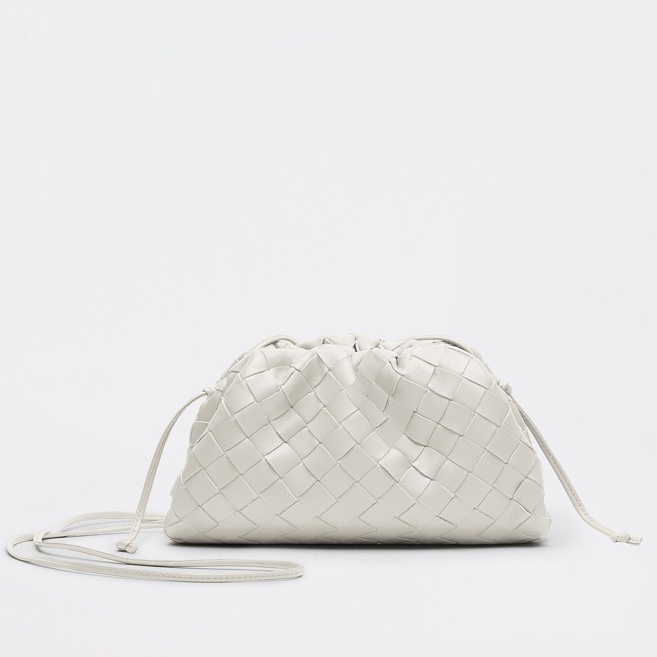 Bottega Veneta Mini Pouch with Strap in White Intrecciato Lambskin