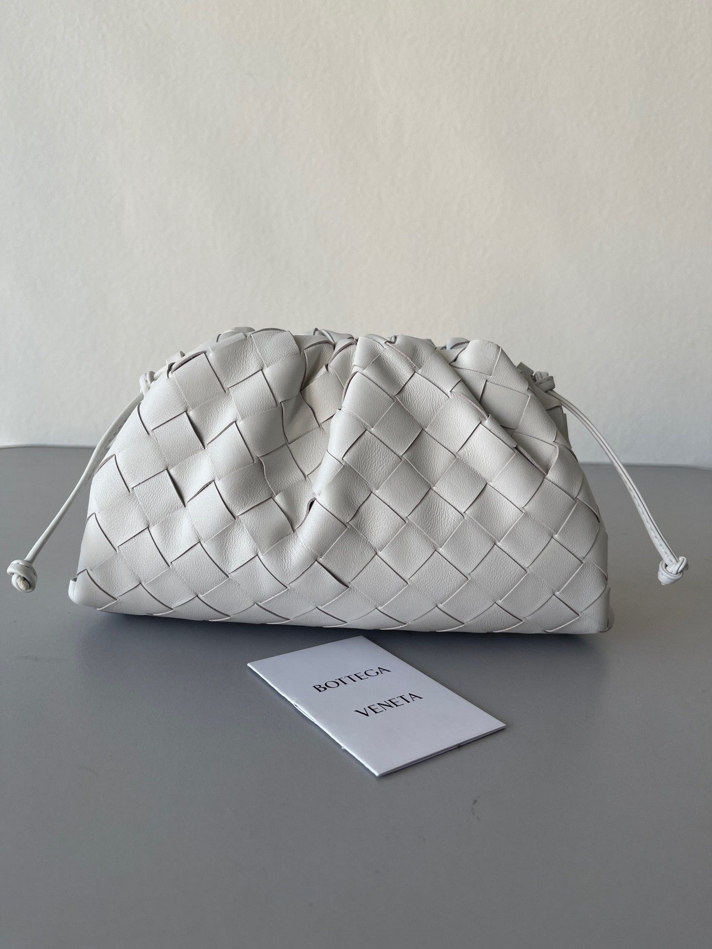 Bottega Veneta Mini Pouch with Strap in White Intrecciato Lambskin