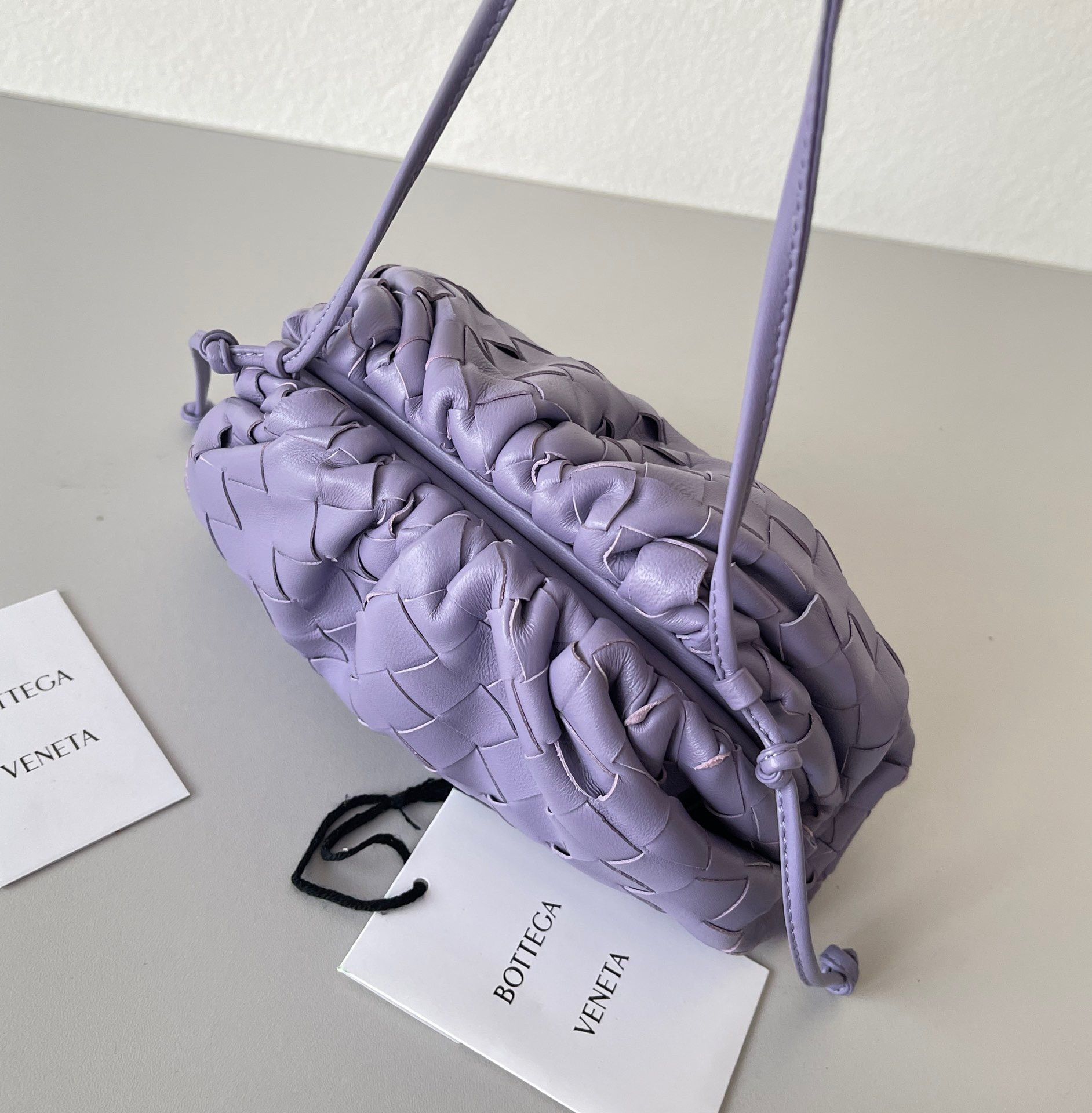 Bottega Veneta Mini Pouch with Strap in Wisteria Intrecciato Lambskin