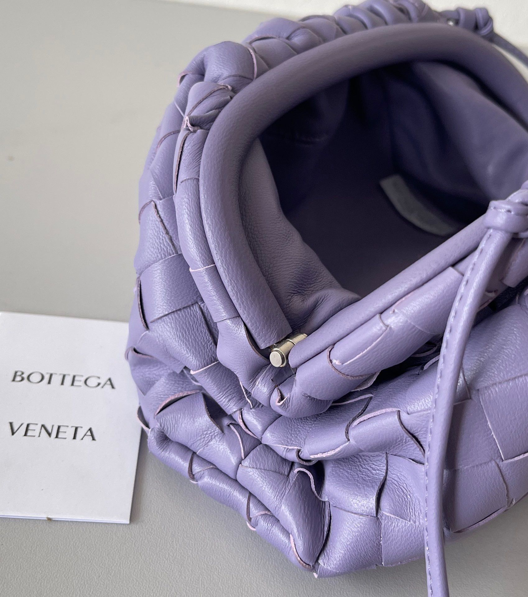 Bottega Veneta Mini Pouch with Strap in Wisteria Intrecciato Lambskin