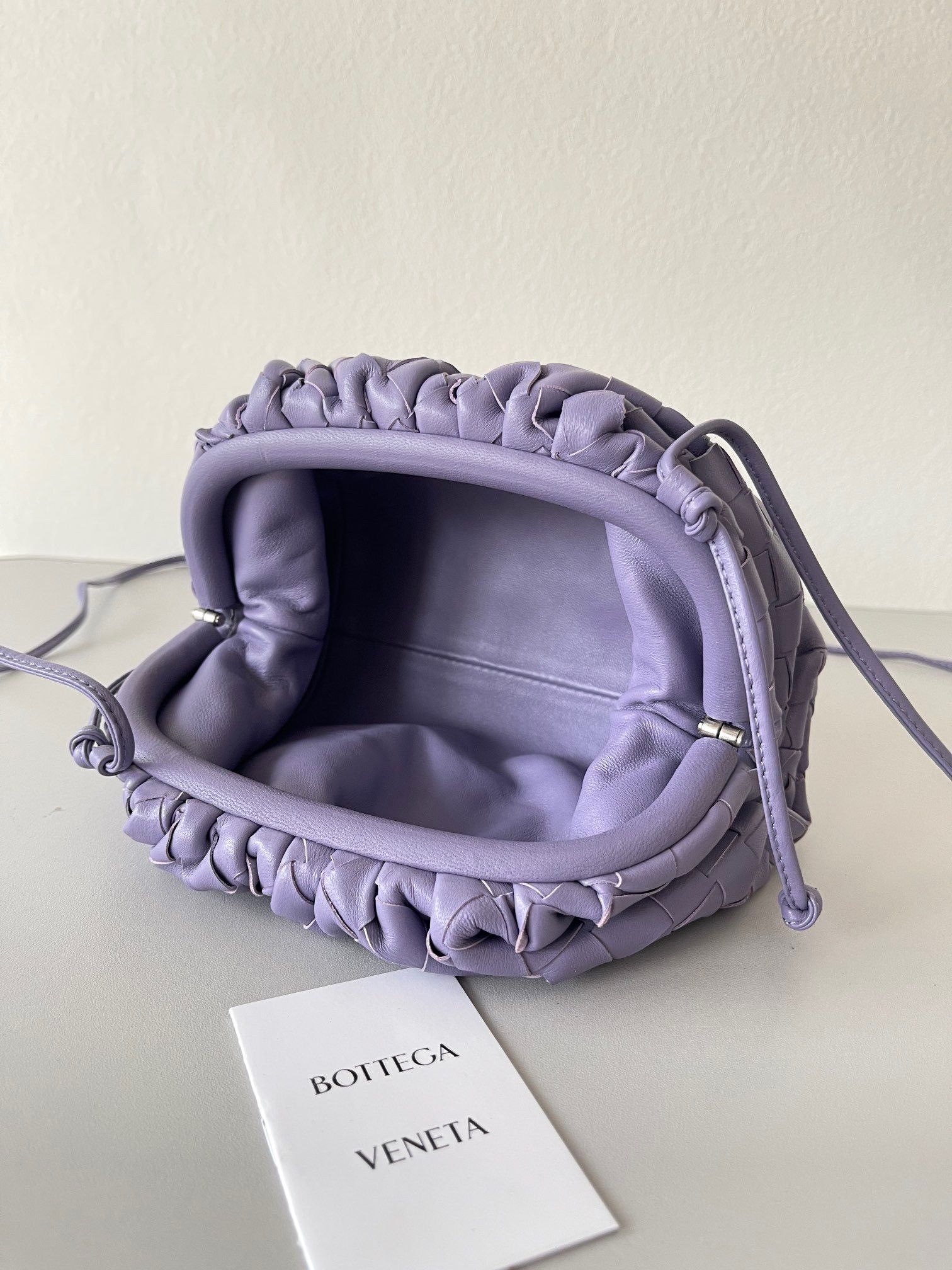 Bottega Veneta Mini Pouch with Strap in Wisteria Intrecciato Lambskin