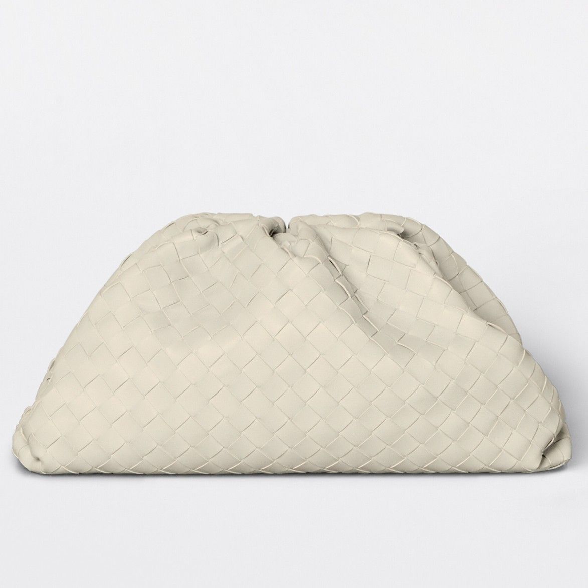 Bottega Veneta Large Pouch Clutch Bag In White Intrecciato Lambskin