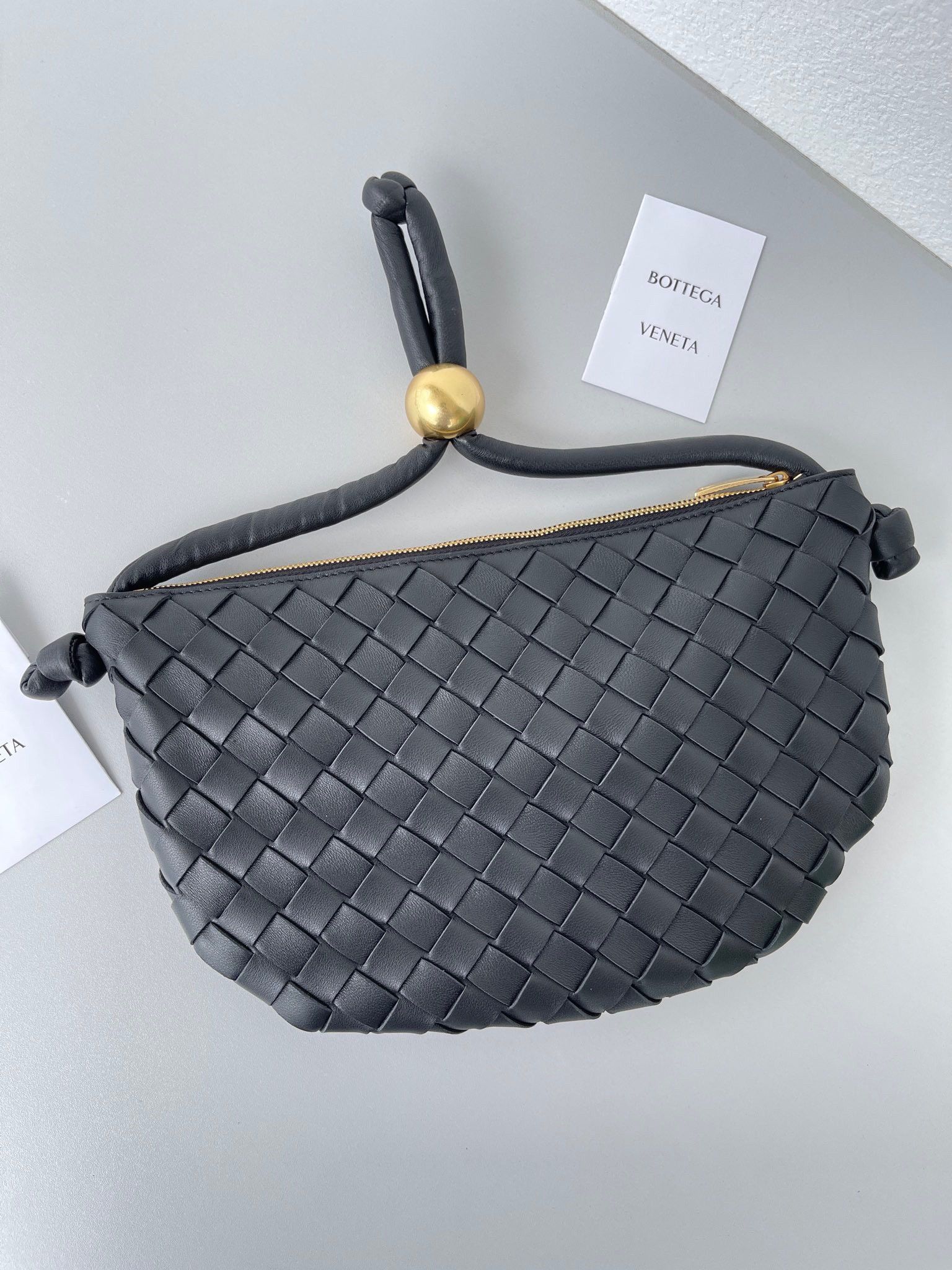 Bottega Veneta Turn Bag In Black Intrecciato Lambskin