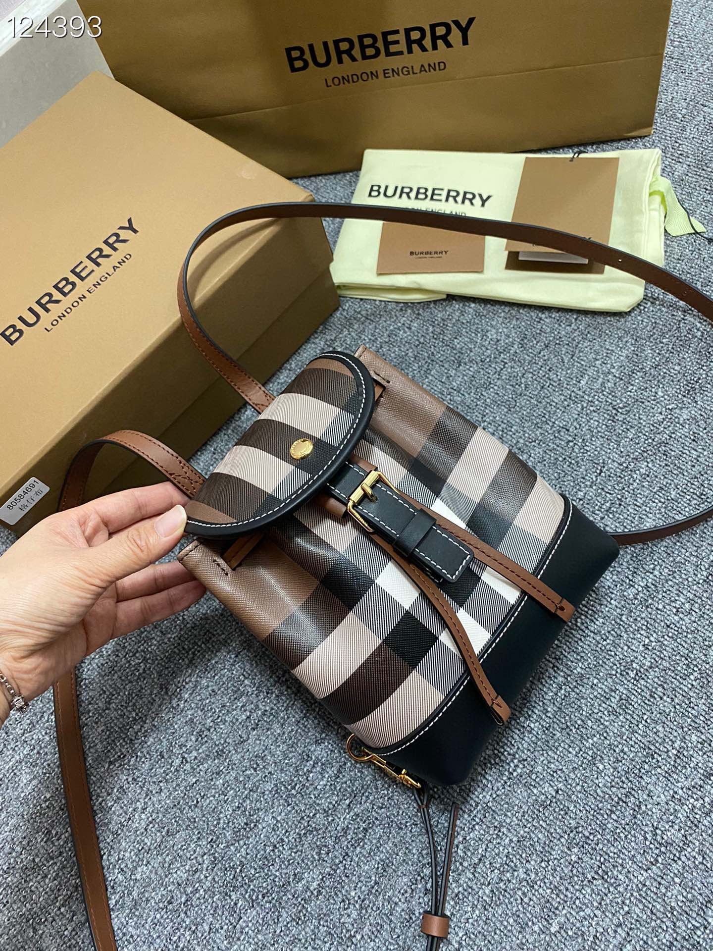 Burberry Mini Check Backpack Dark Birch Brown