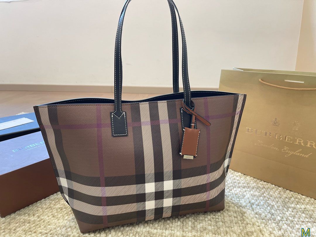 Burberry Medium Check Tote Dark Birch Brown