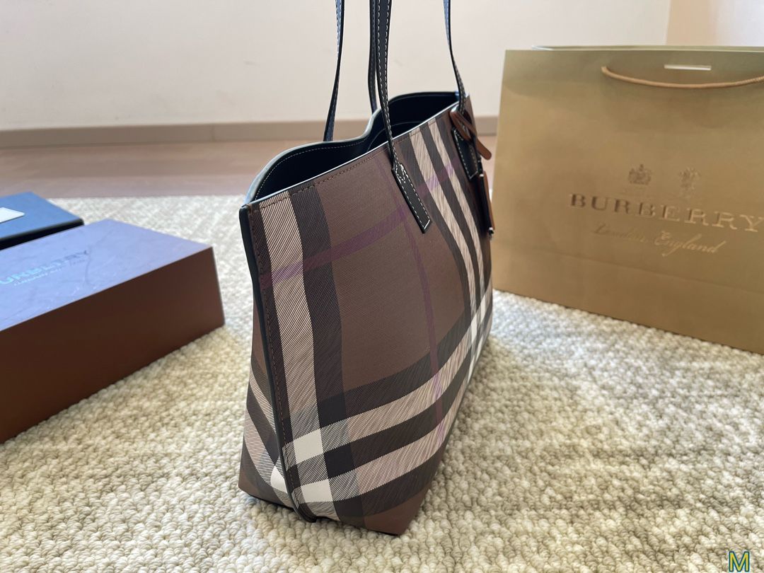 Burberry Medium Check Tote Dark Birch Brown