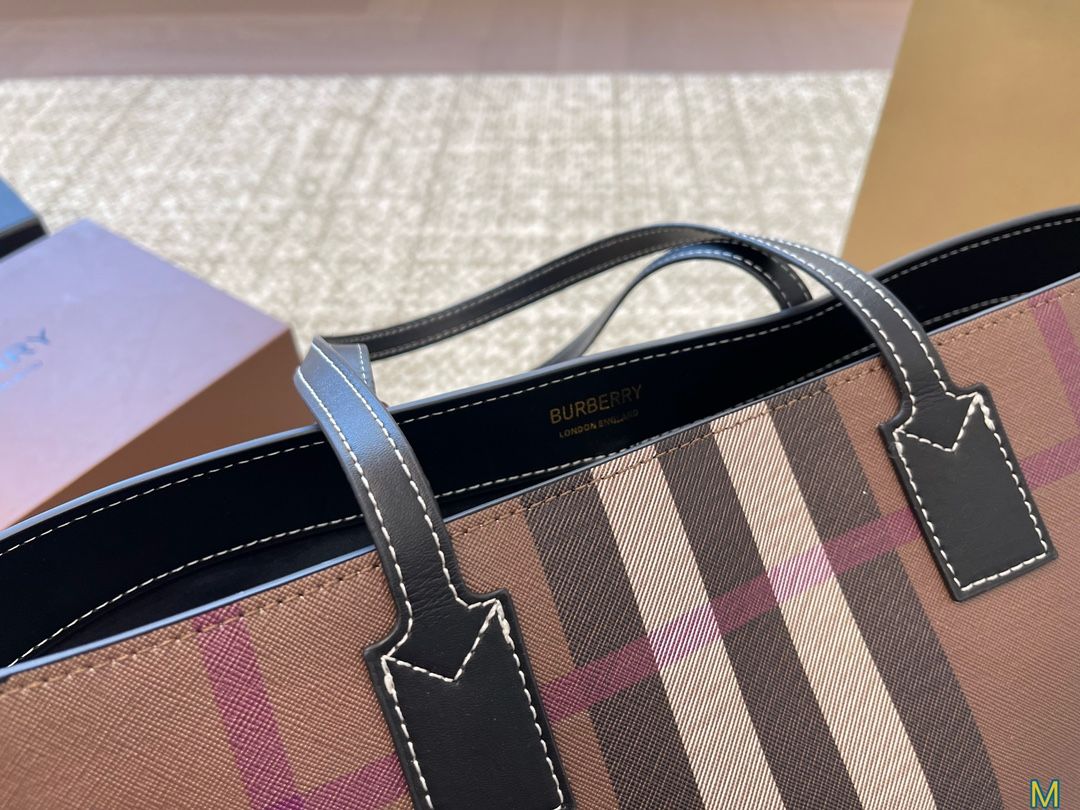 Burberry Medium Check Tote Dark Birch Brown