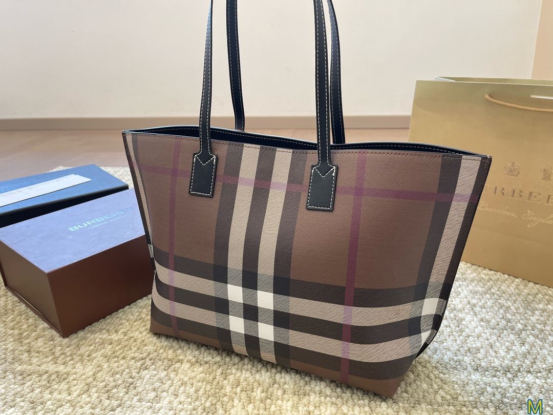 Burberry Medium Check Tote Dark Birch Brown