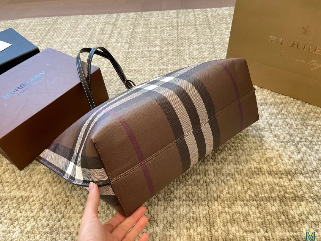 Burberry Medium Check Tote Dark Birch Brown