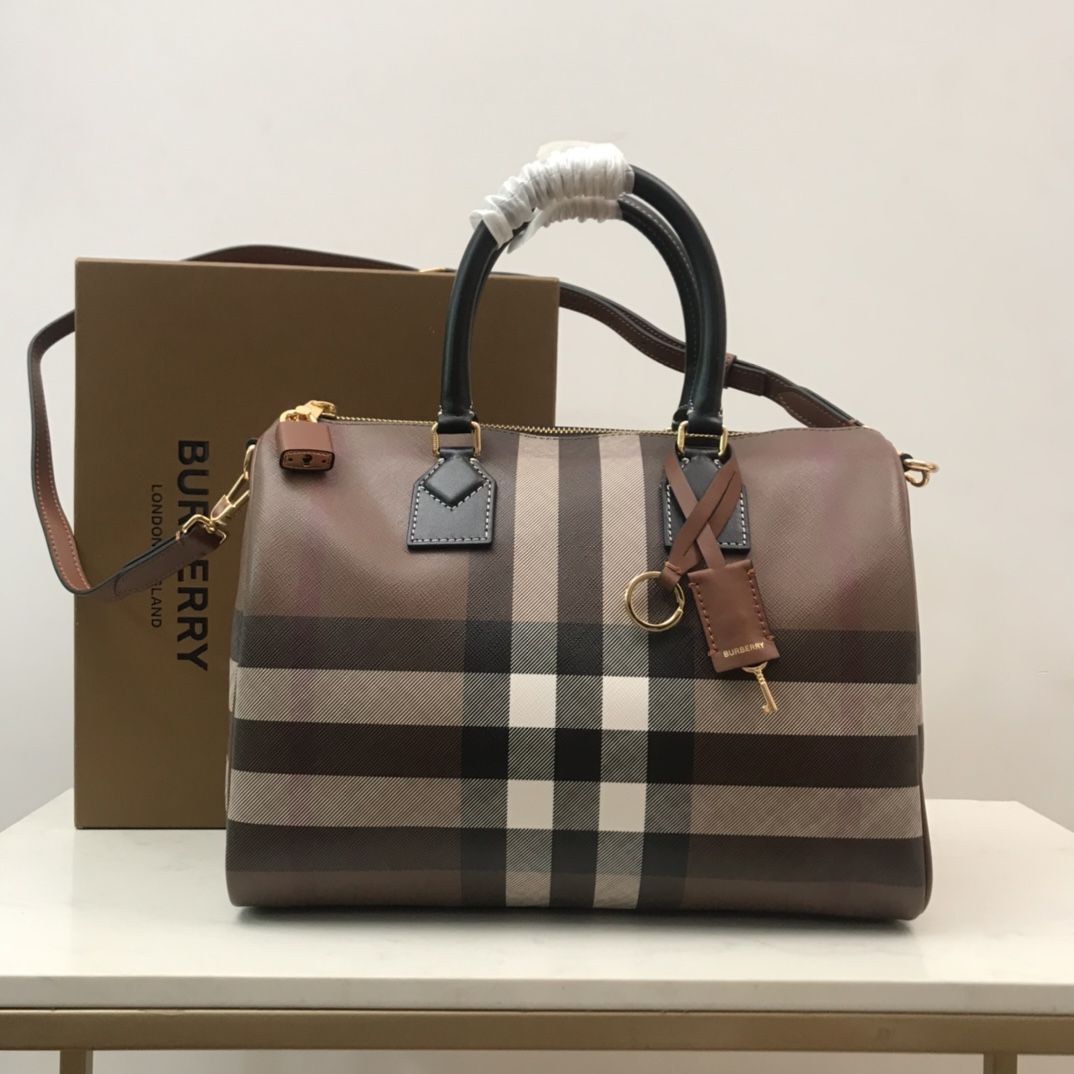 Burberry Medium Check Bowling Bag Dark Birch Brown