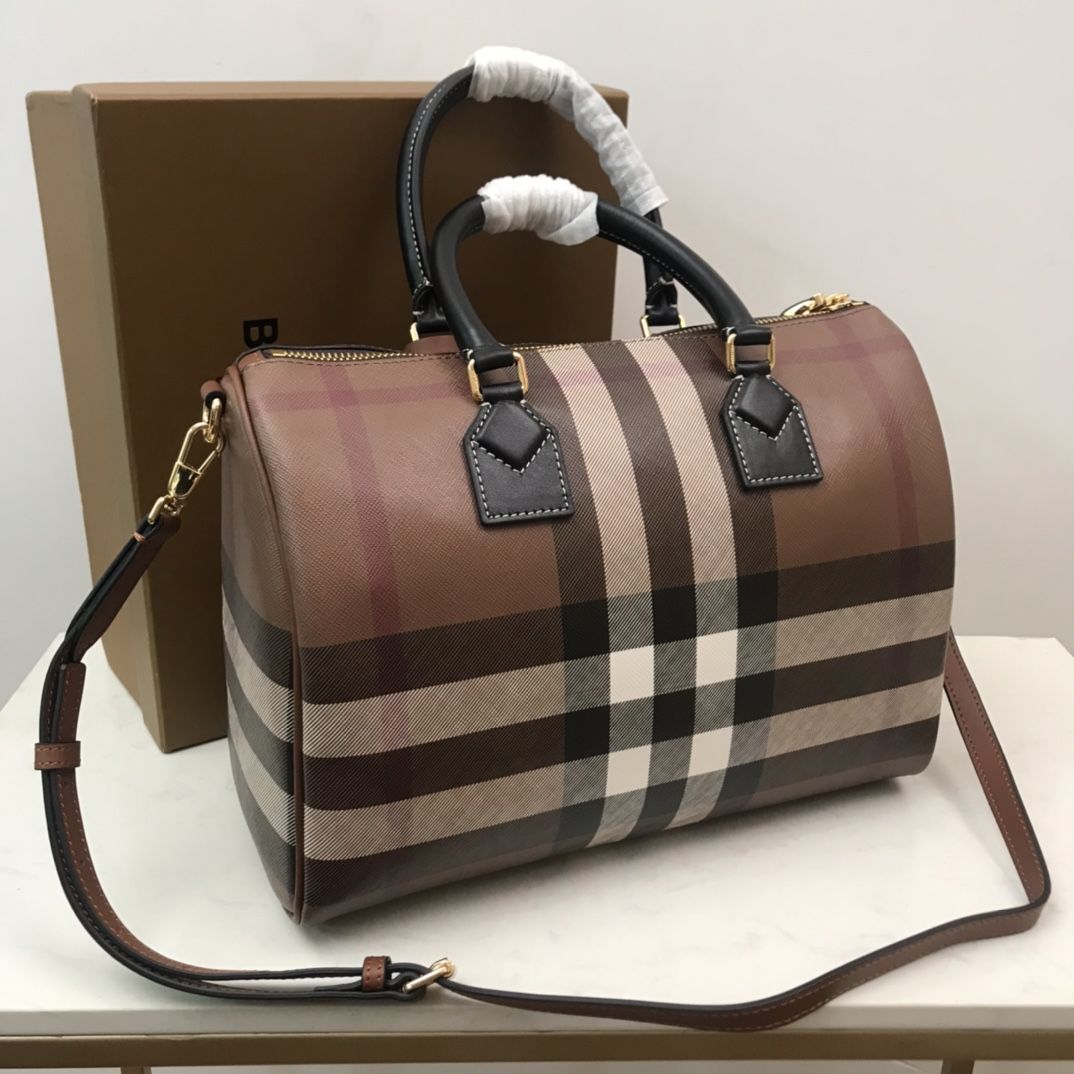 Burberry Medium Check Bowling Bag Dark Birch Brown