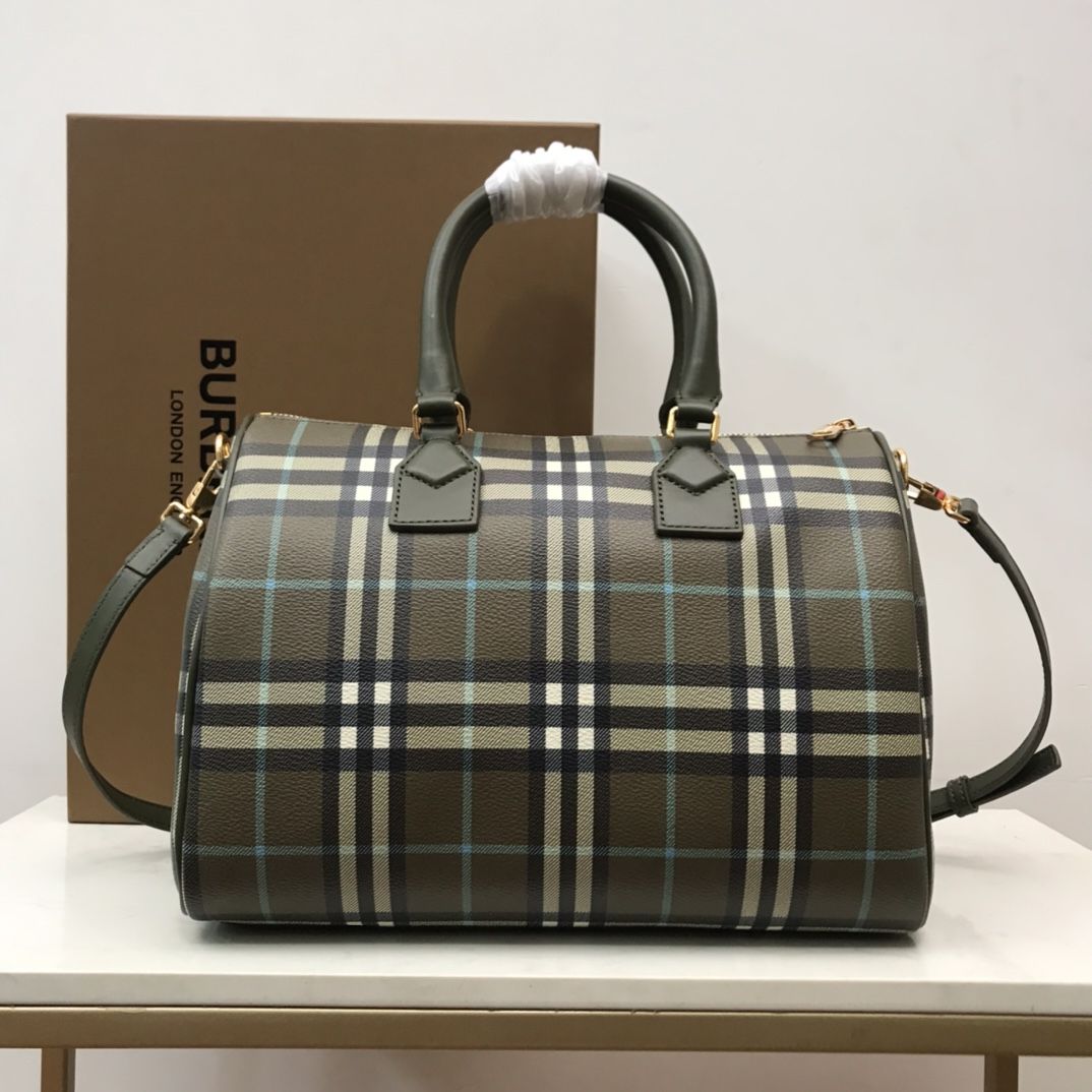 Burberry Medium Check Bowling Bag Olive Green