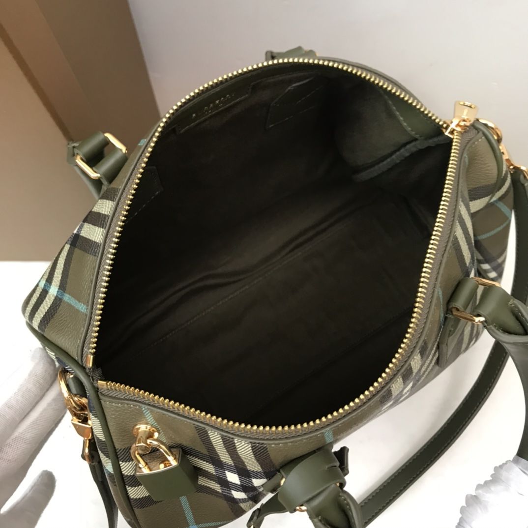 Burberry Medium Check Bowling Bag Olive Green