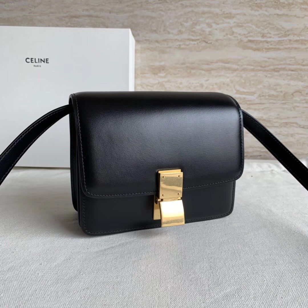 Celine Classic Box Small Bag In Black Box Calfskin