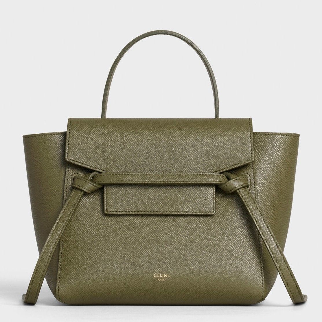 Celine Belt Nano Bag In Army Green Grained Calfskin