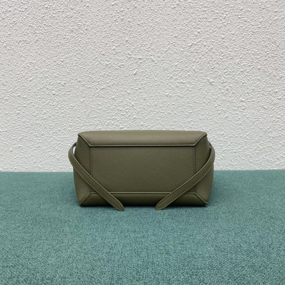 Celine Belt Nano Bag In Army Green Grained Calfskin