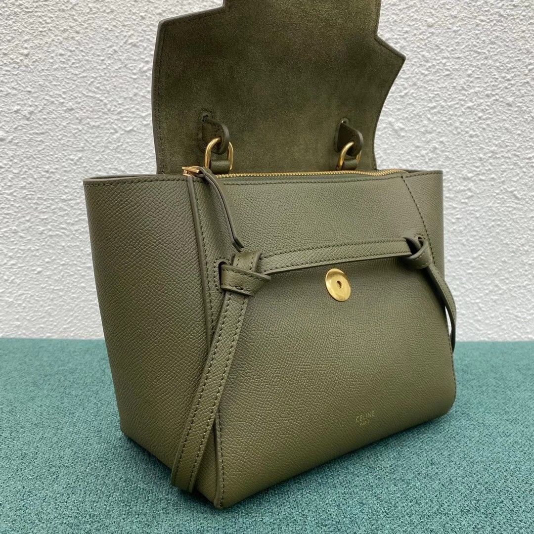 Celine Belt Nano Bag In Army Green Grained Calfskin