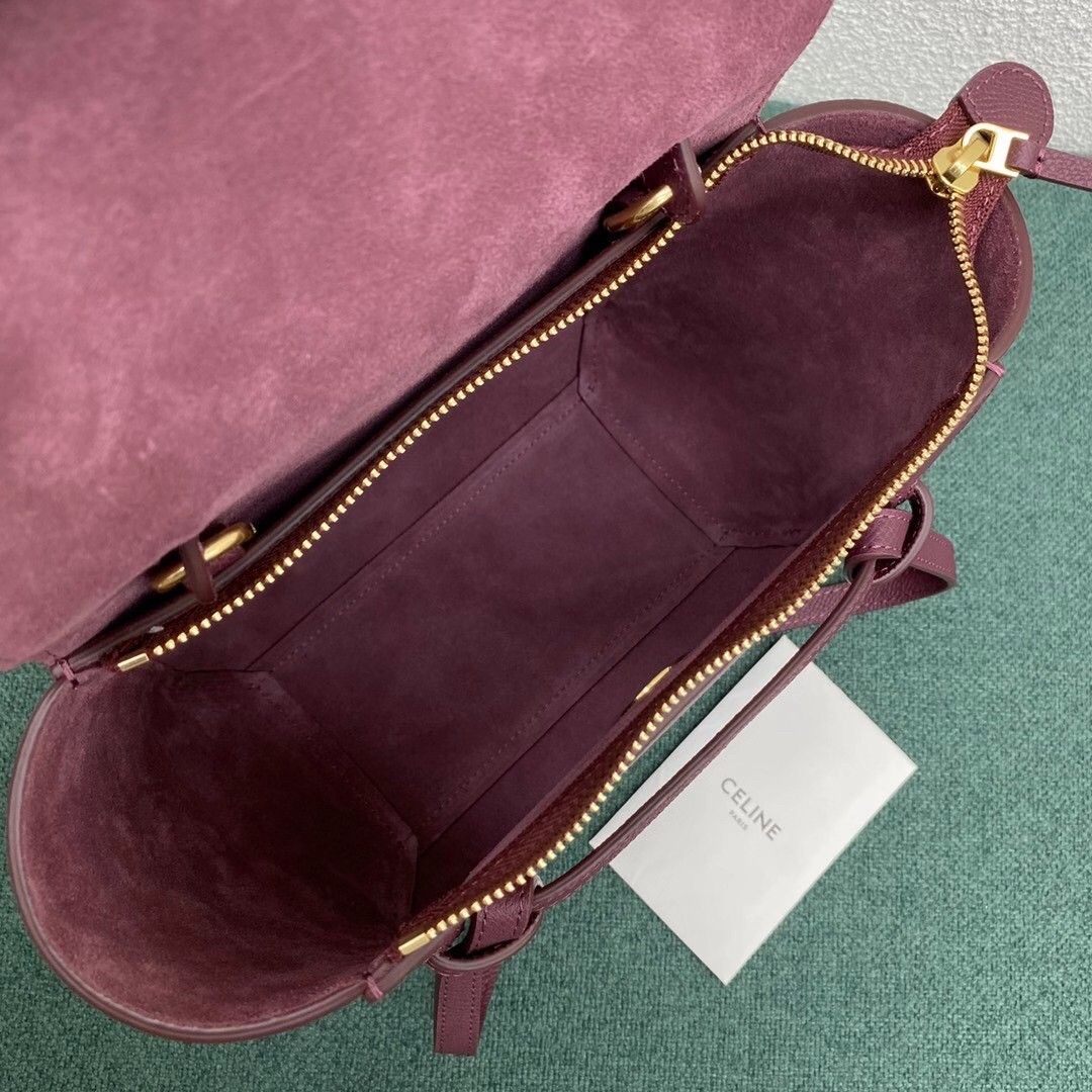 Celine Belt Nano Bag In Bordeaux Grained Calfskin