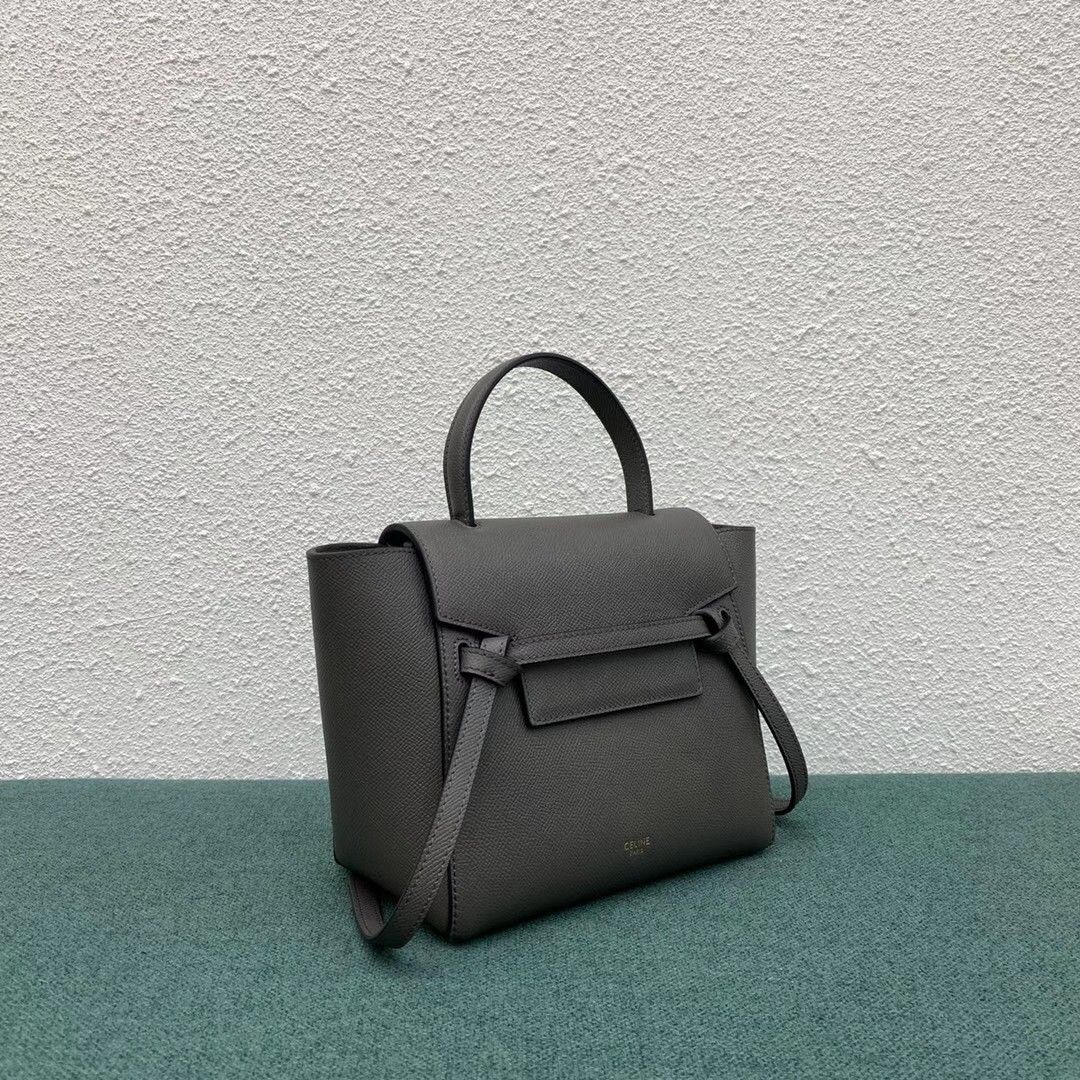 Celine Belt Nano Bag In Grey Grained Calfskin