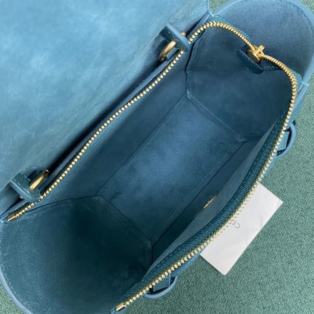 Celine Belt Nano Bag In Prussian Blue Grained Calfskin